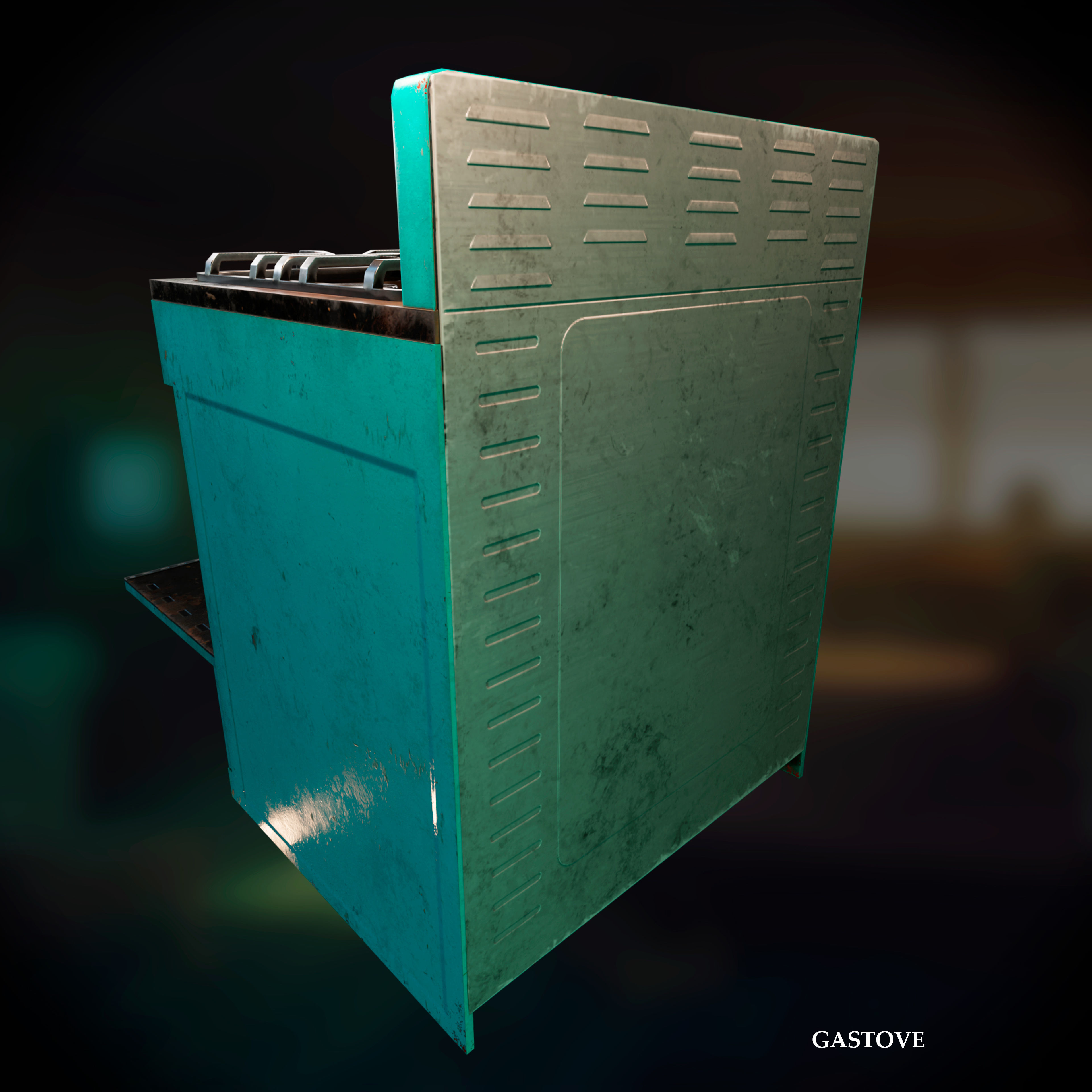 Old Gas Stove Metallic Dirty and Clean Low-poly 3D model_4