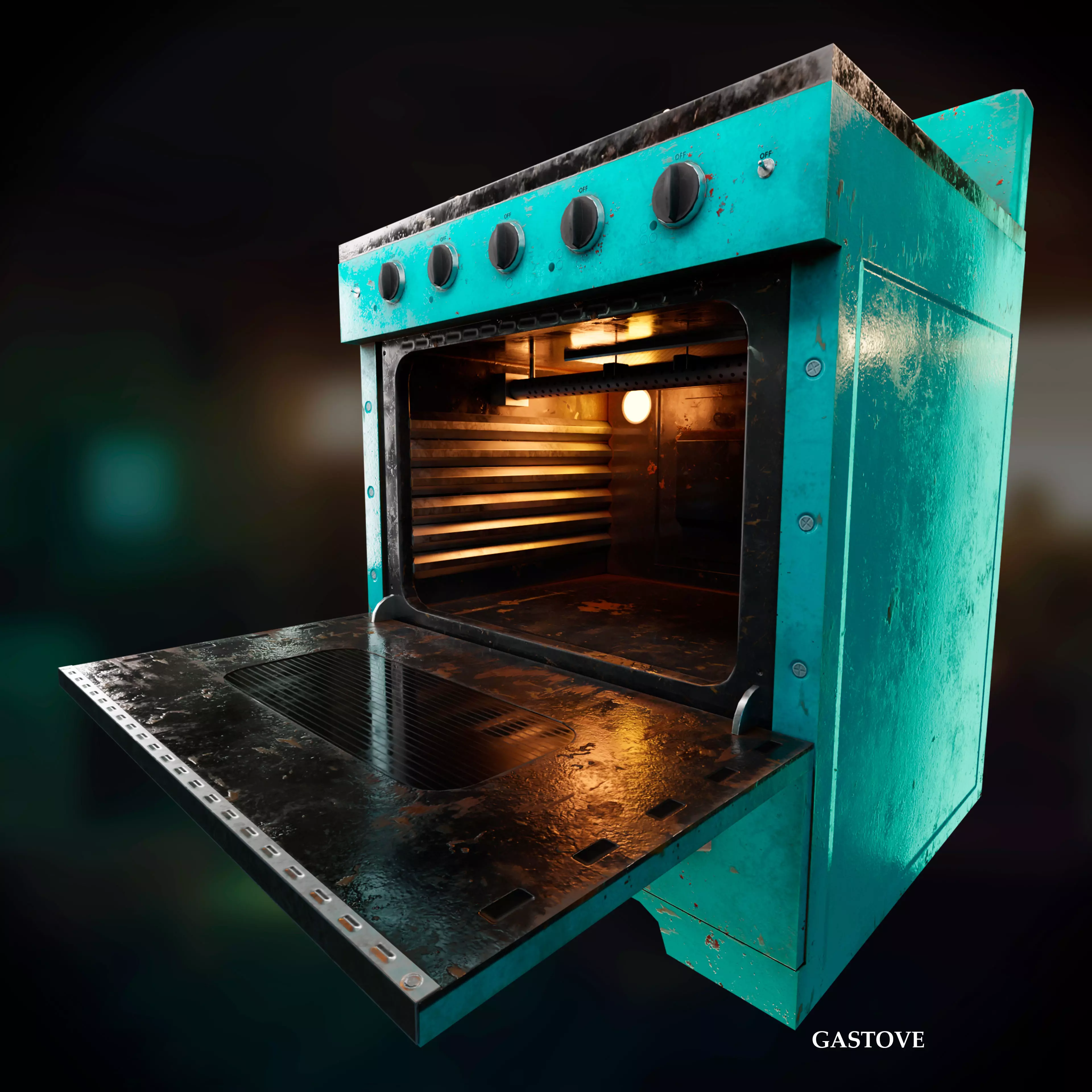 Old Gas Stove Metallic Dirty and Clean Low-poly 3D model_0