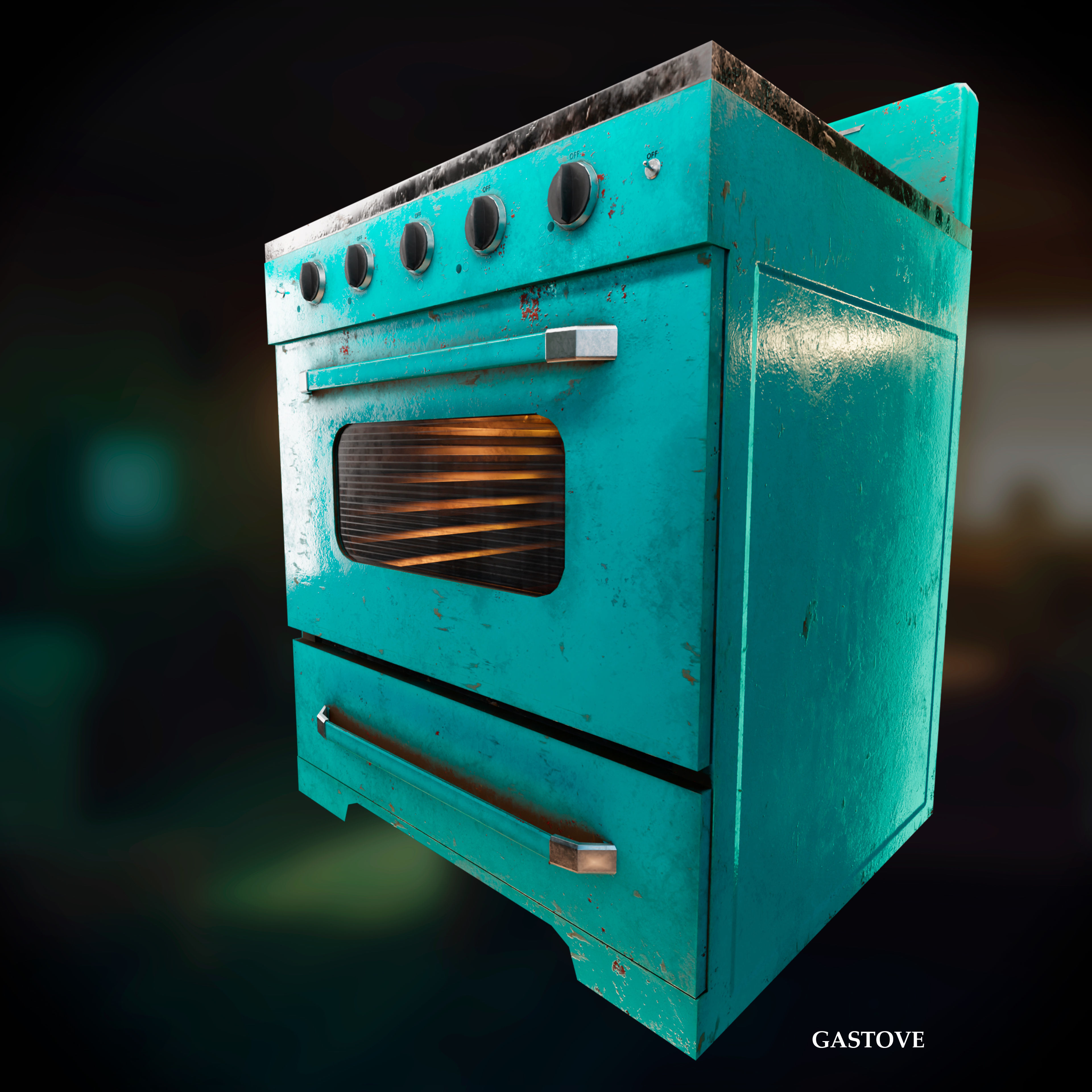 Old Gas Stove Metallic Dirty and Clean Low-poly 3D model_5