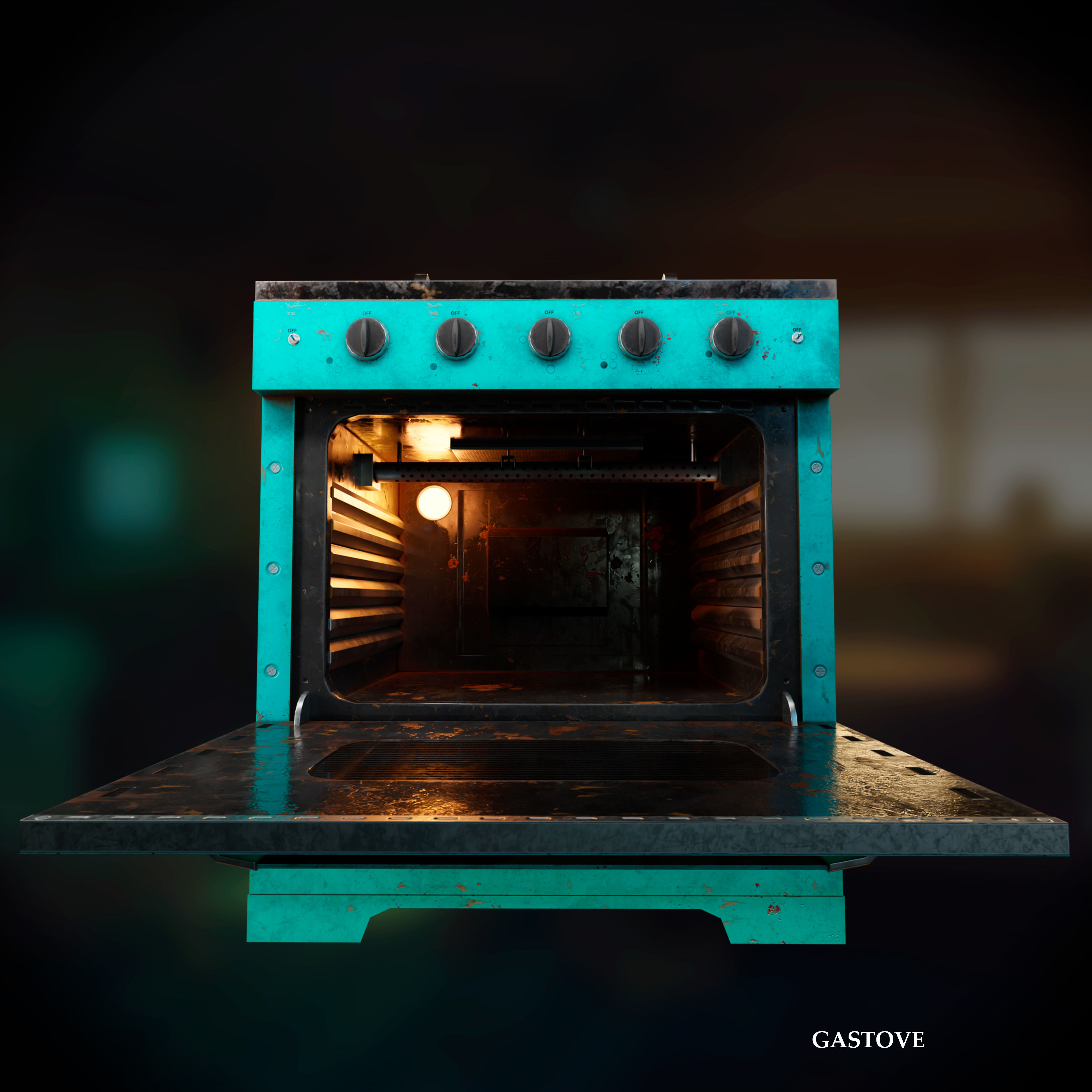 Old Gas Stove Metallic Dirty and Clean Low-poly 3D model_3