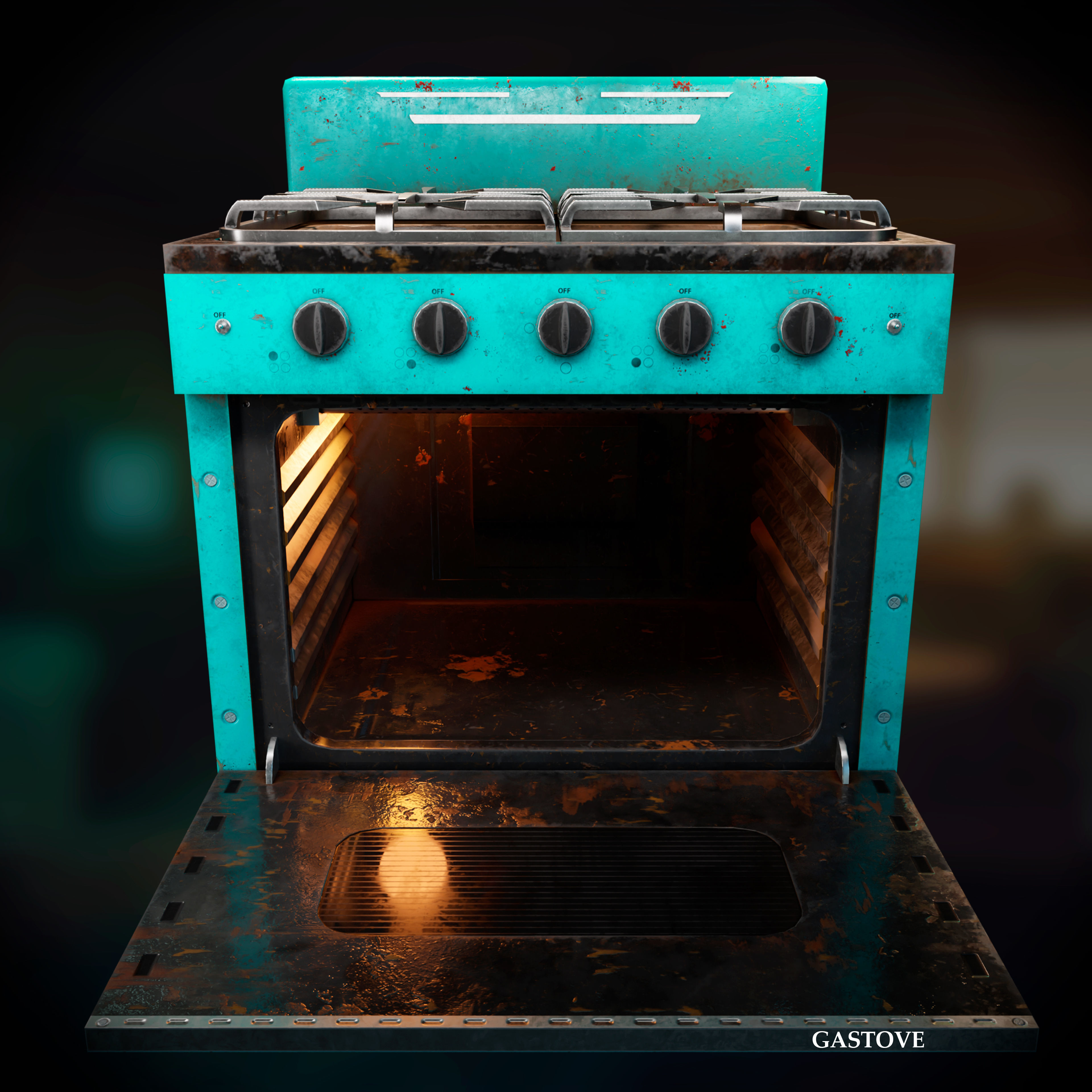 Old Gas Stove Metallic Dirty and Clean Low-poly 3D model_1
