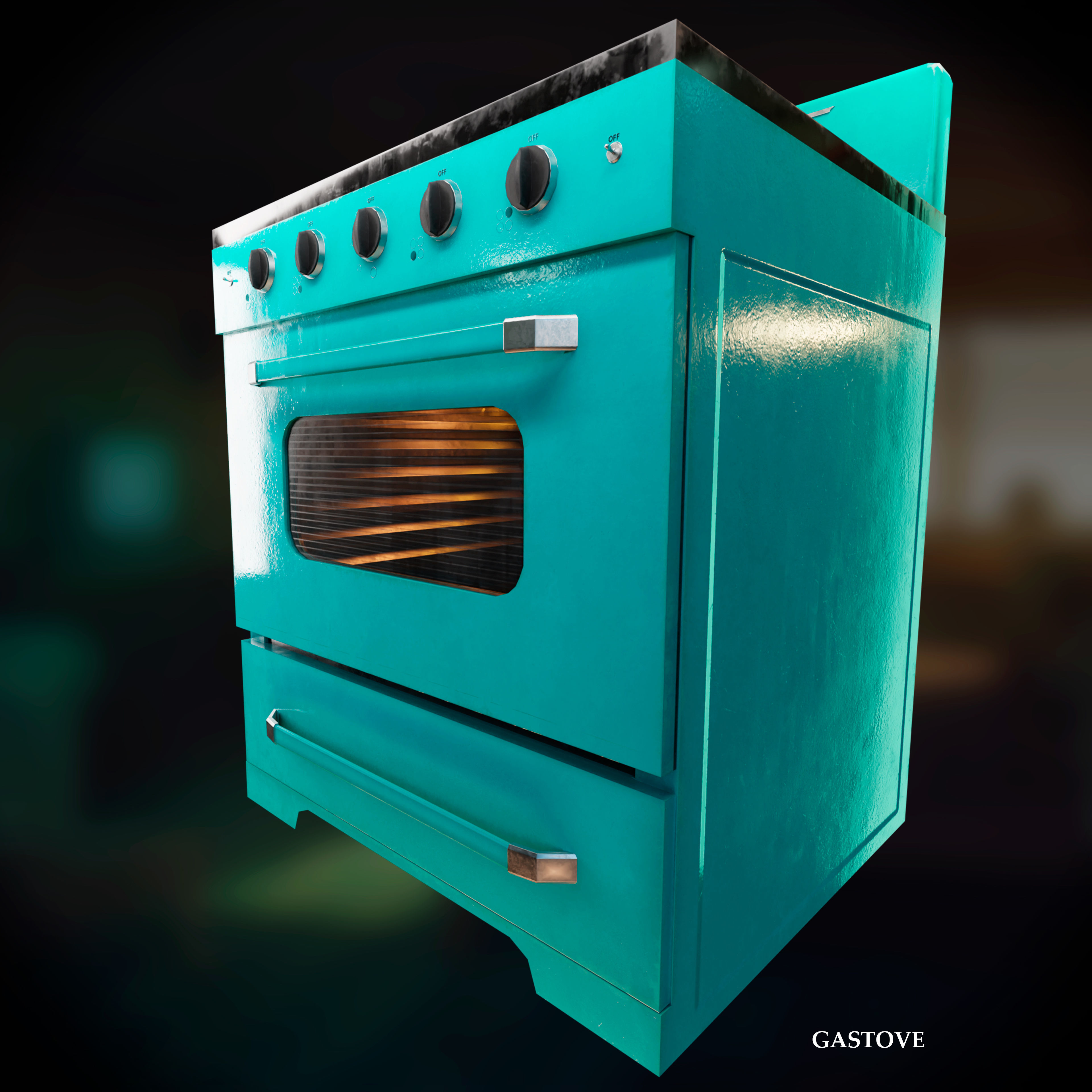 Old Gas Stove Metallic Dirty and Clean Low-poly 3D model_6