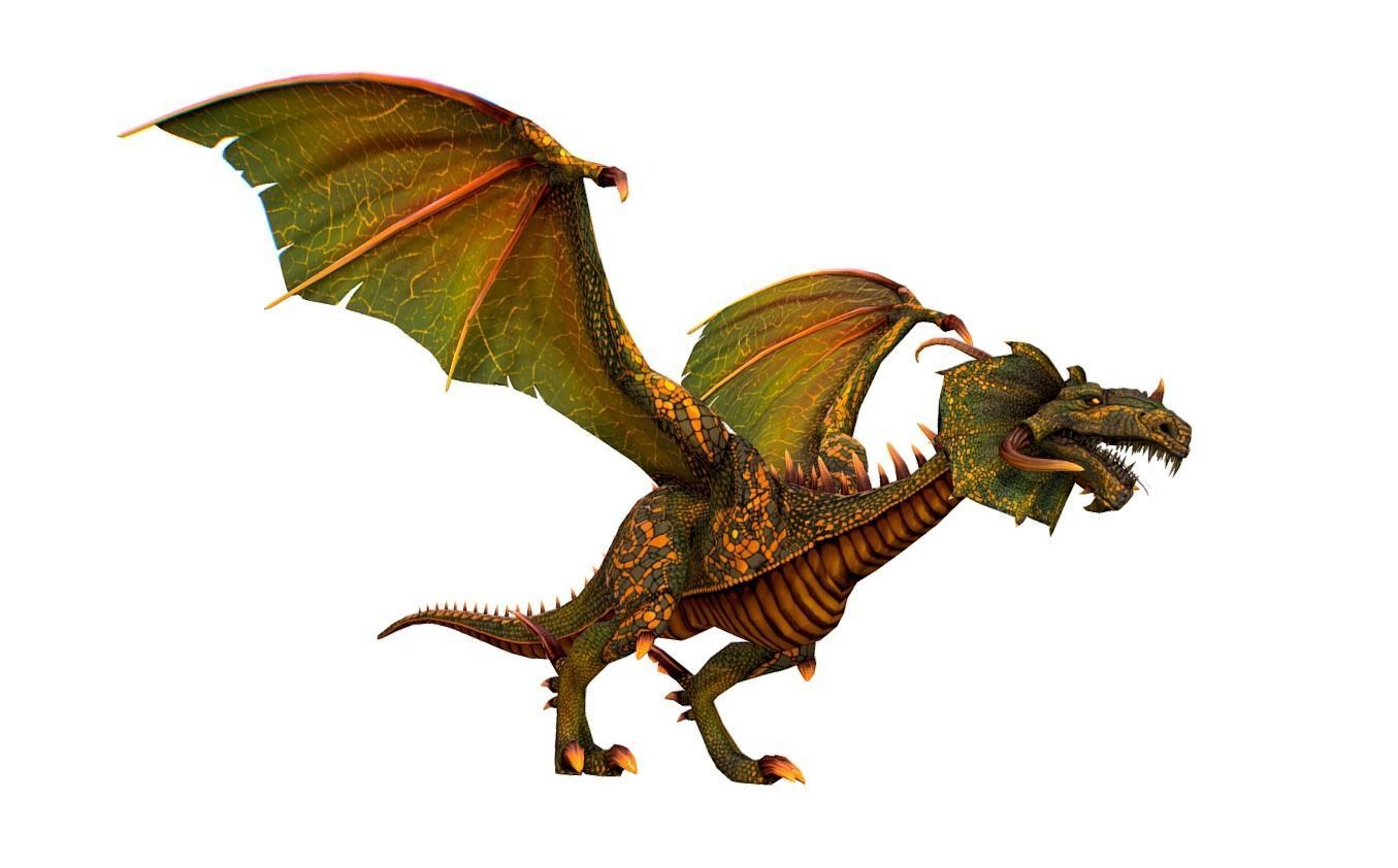 LowPoly Green Dragon with Gold Scale Low-poly 3D model_2