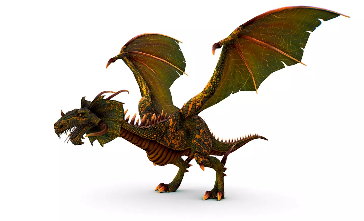 LowPoly Green Dragon with Gold Scale Low-poly 3D model_0