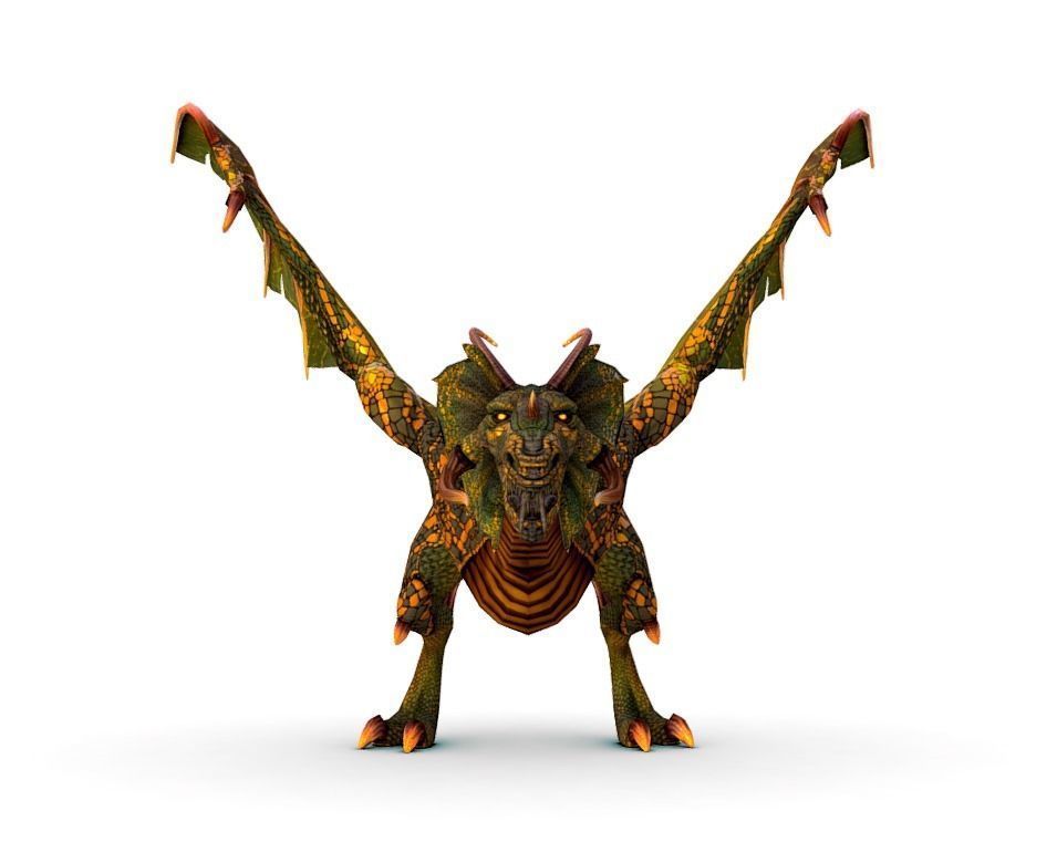 LowPoly Green Dragon with Gold Scale Low-poly 3D model_10