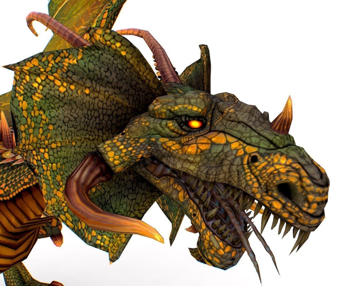 LowPoly Green Dragon with Gold Scale Low-poly 3D model_5