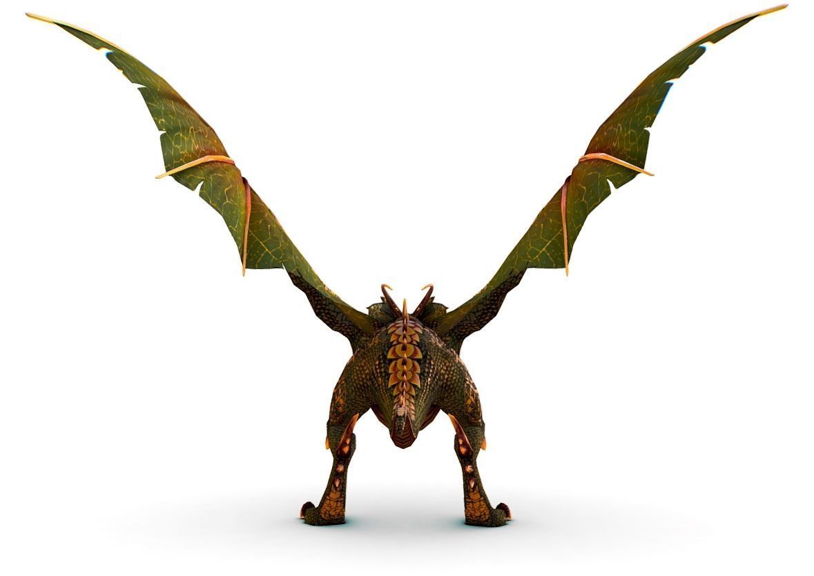 LowPoly Green Dragon with Gold Scale Low-poly 3D model_11