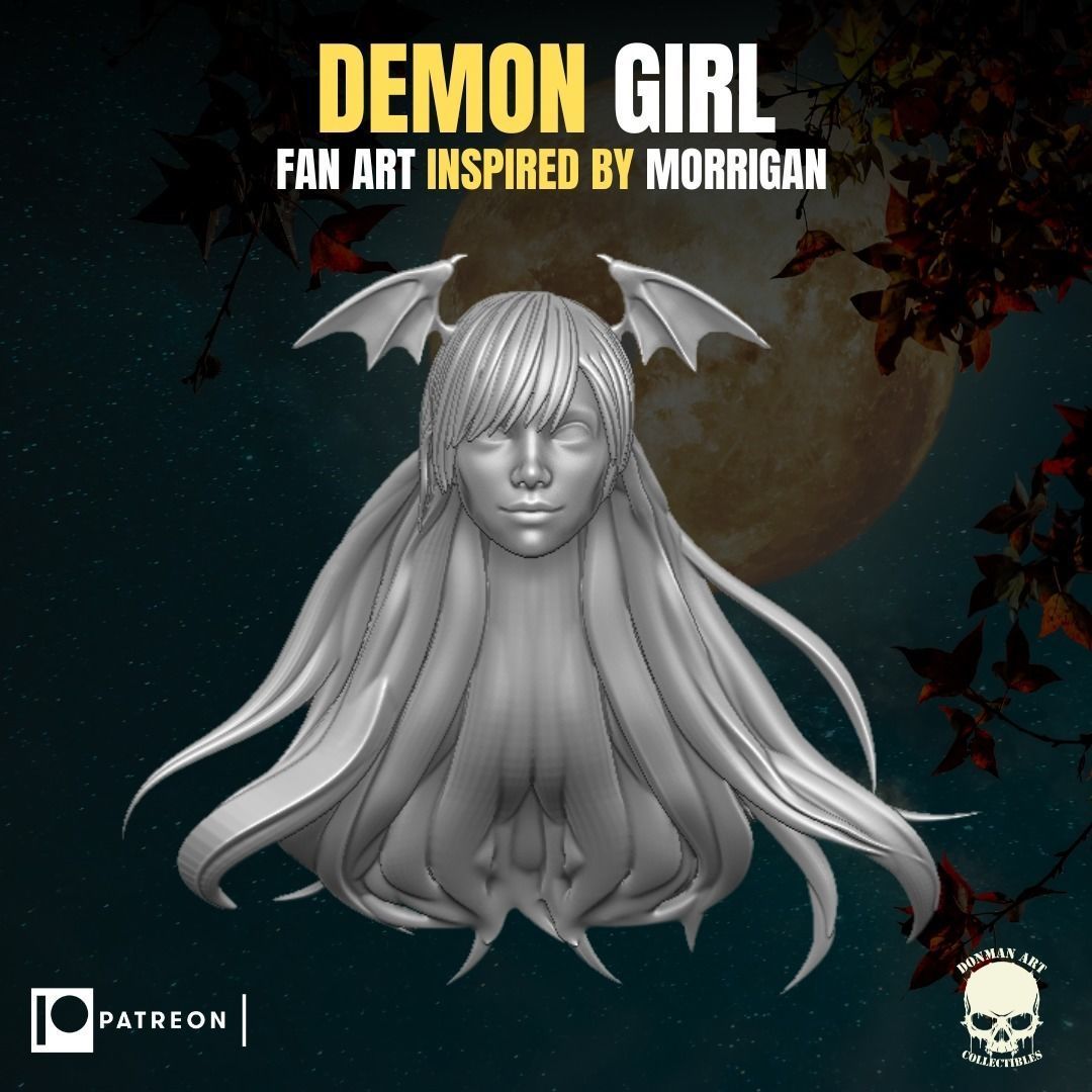 Demon Girl fan art head inspired by Morrigan for action figures 3D print model_19