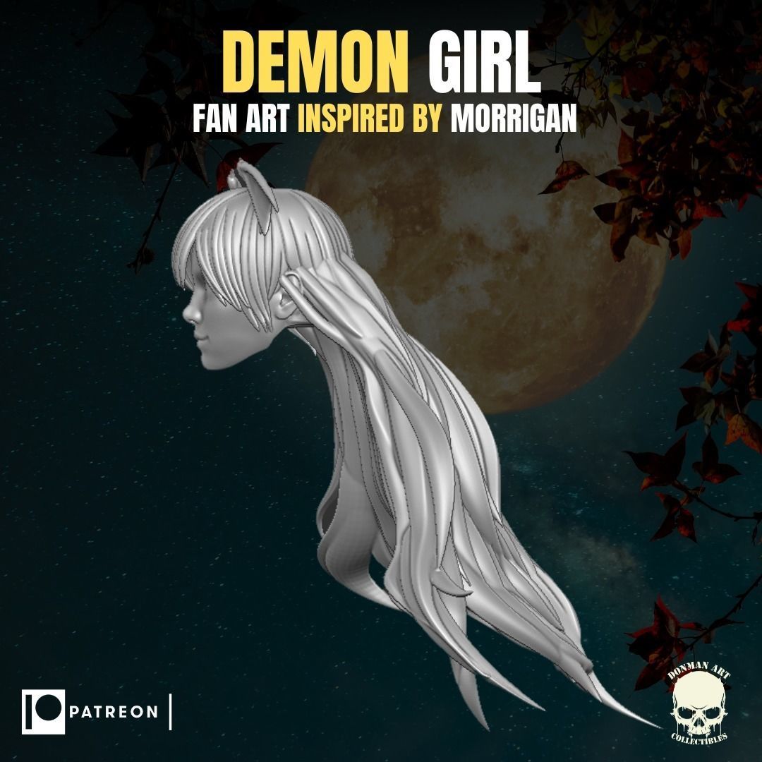 Demon Girl fan art head inspired by Morrigan for action figures 3D print model_7