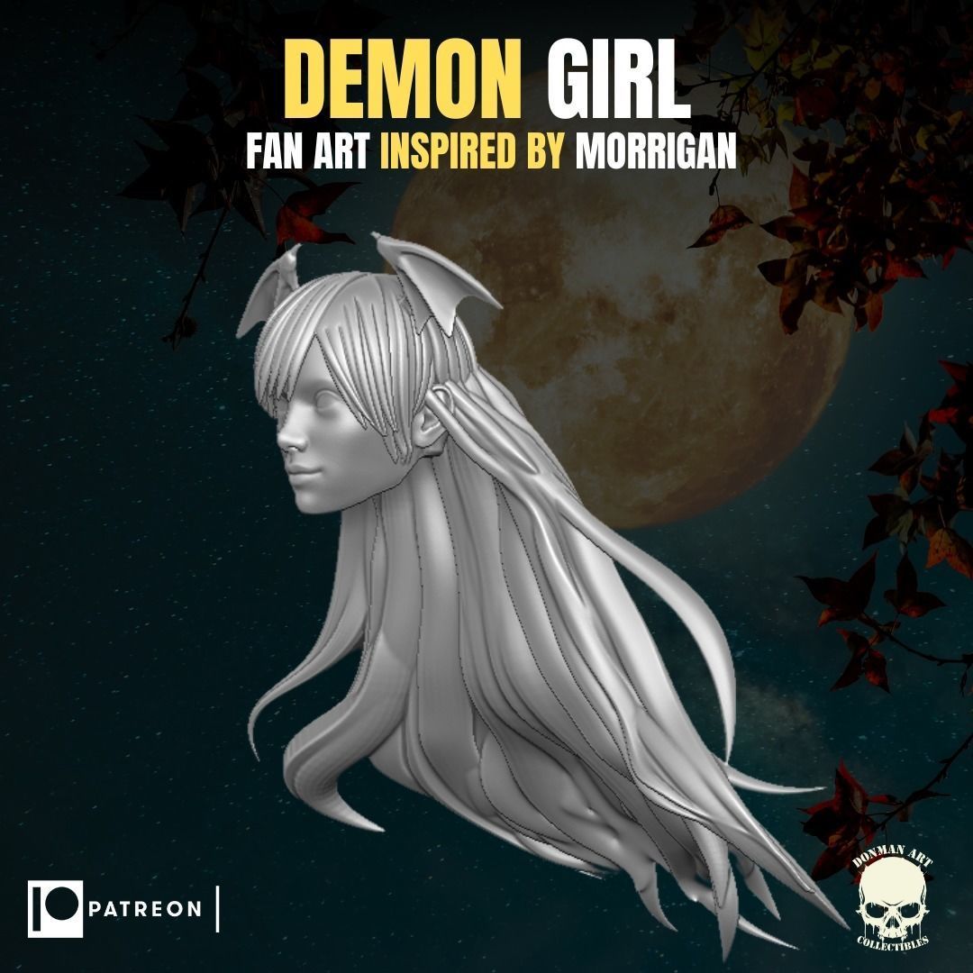 Demon Girl fan art head inspired by Morrigan for action figures 3D print model_2
