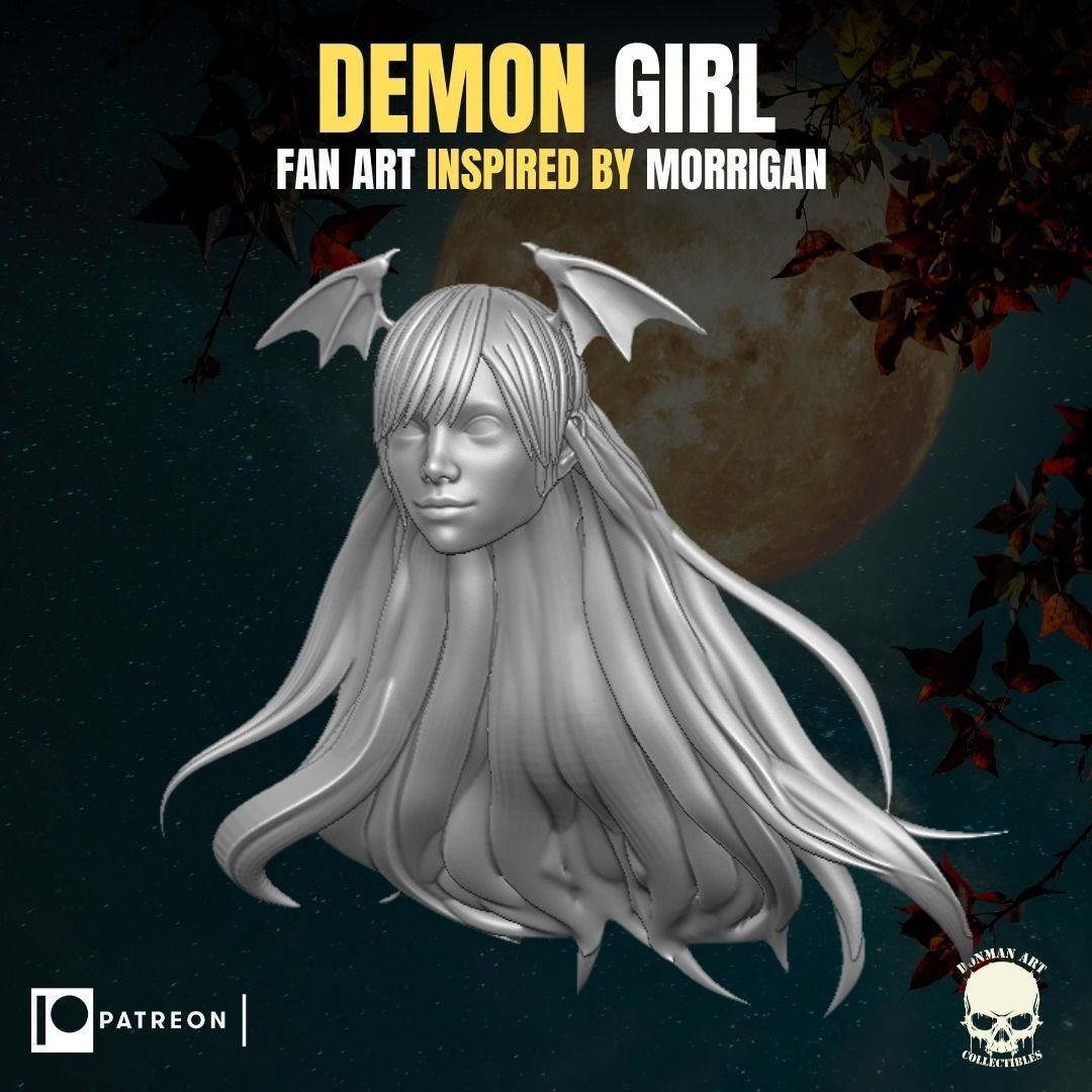 Demon Girl fan art head inspired by Morrigan for action figures 3D print model_20
