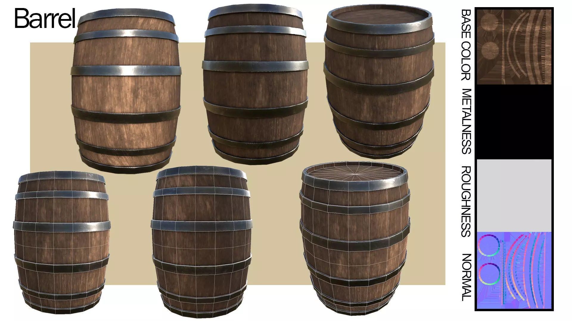 Barrel set of wooden barrels Free 3D model_0