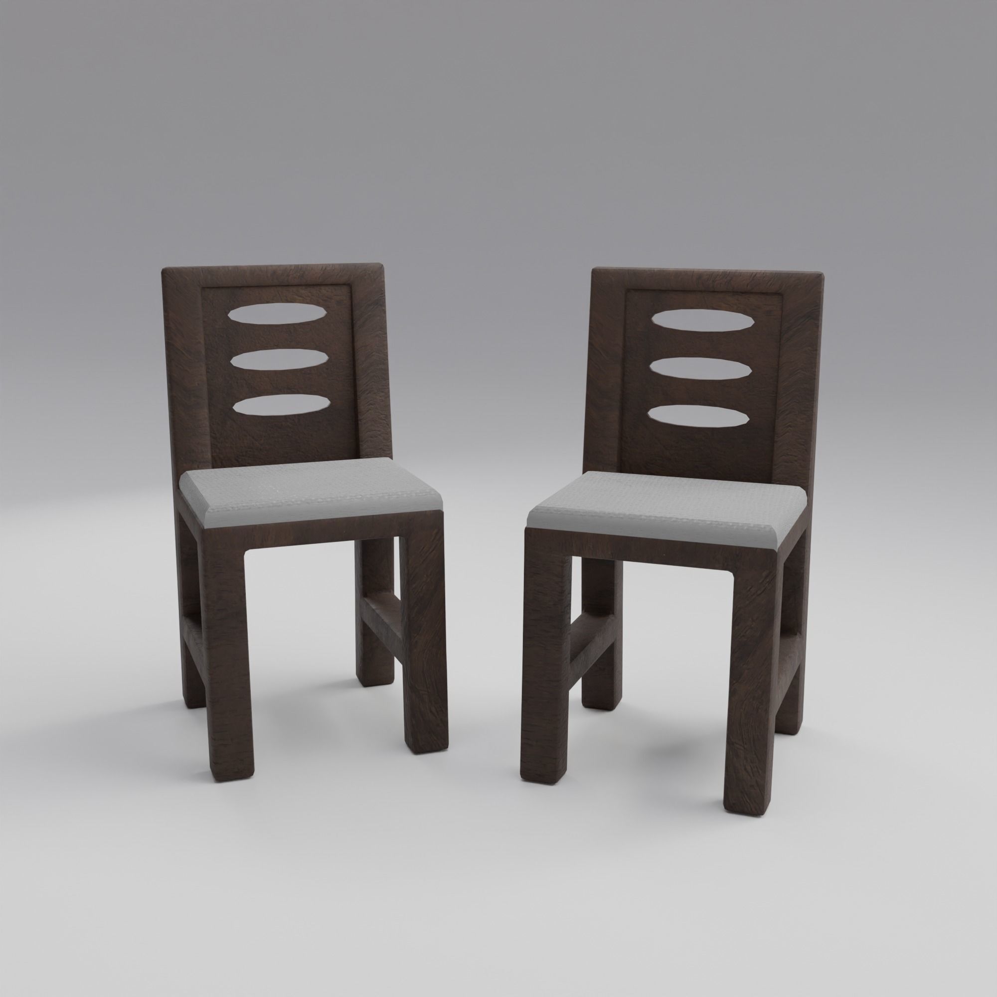 Solid Wood Chair Low-poly 3D model_3