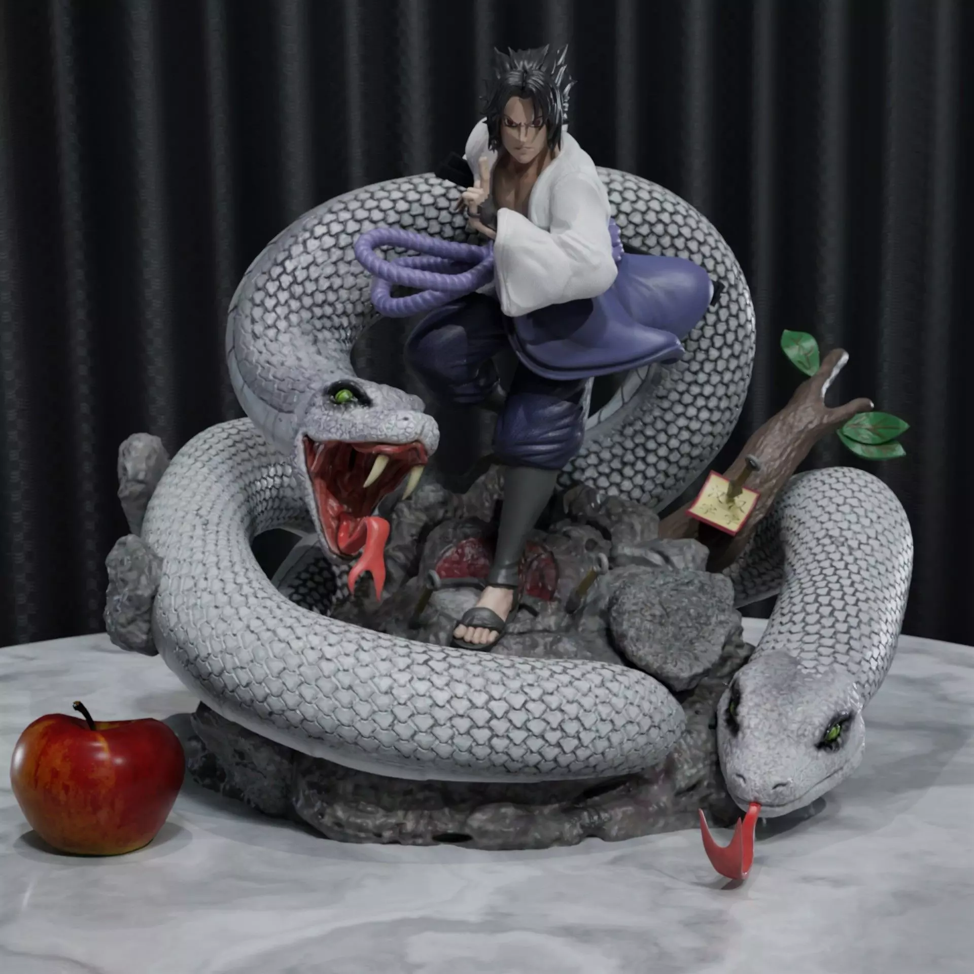 Sasuke statue with snake 3D print model_0