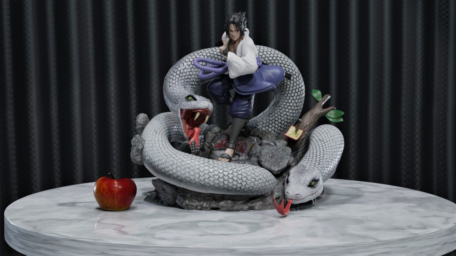 Sasuke statue with snake 3D print model_1