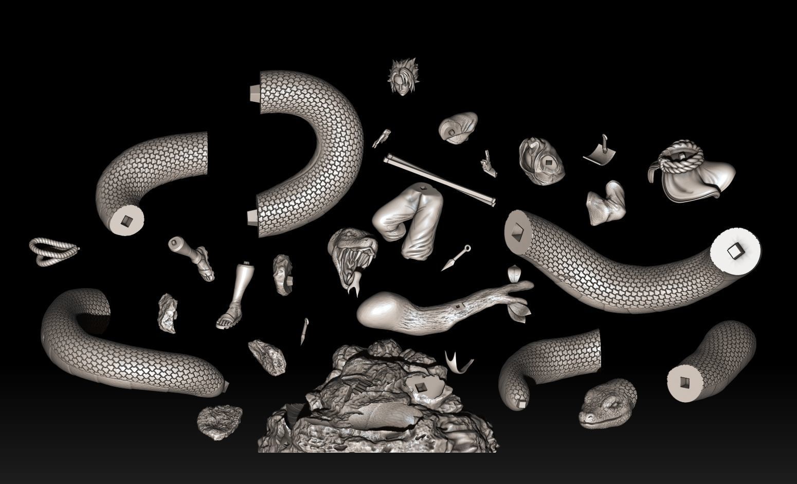 Sasuke statue with snake 3D print model_5