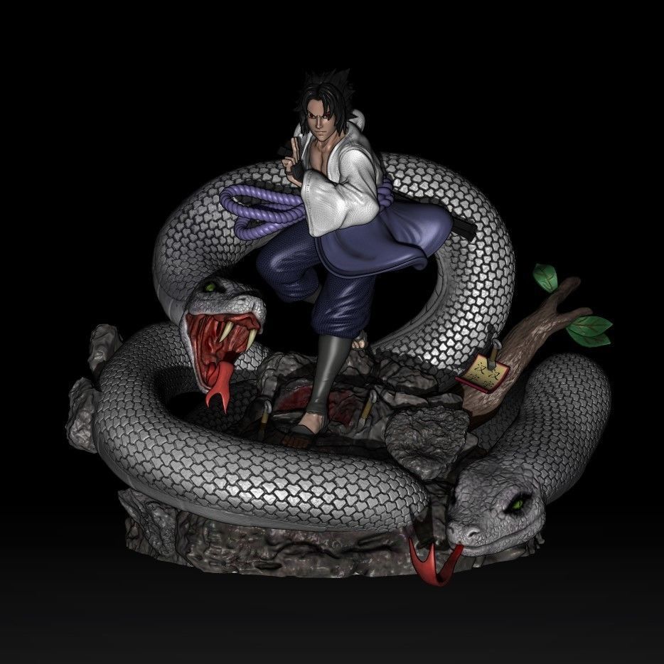 Sasuke statue with snake 3D print model_2