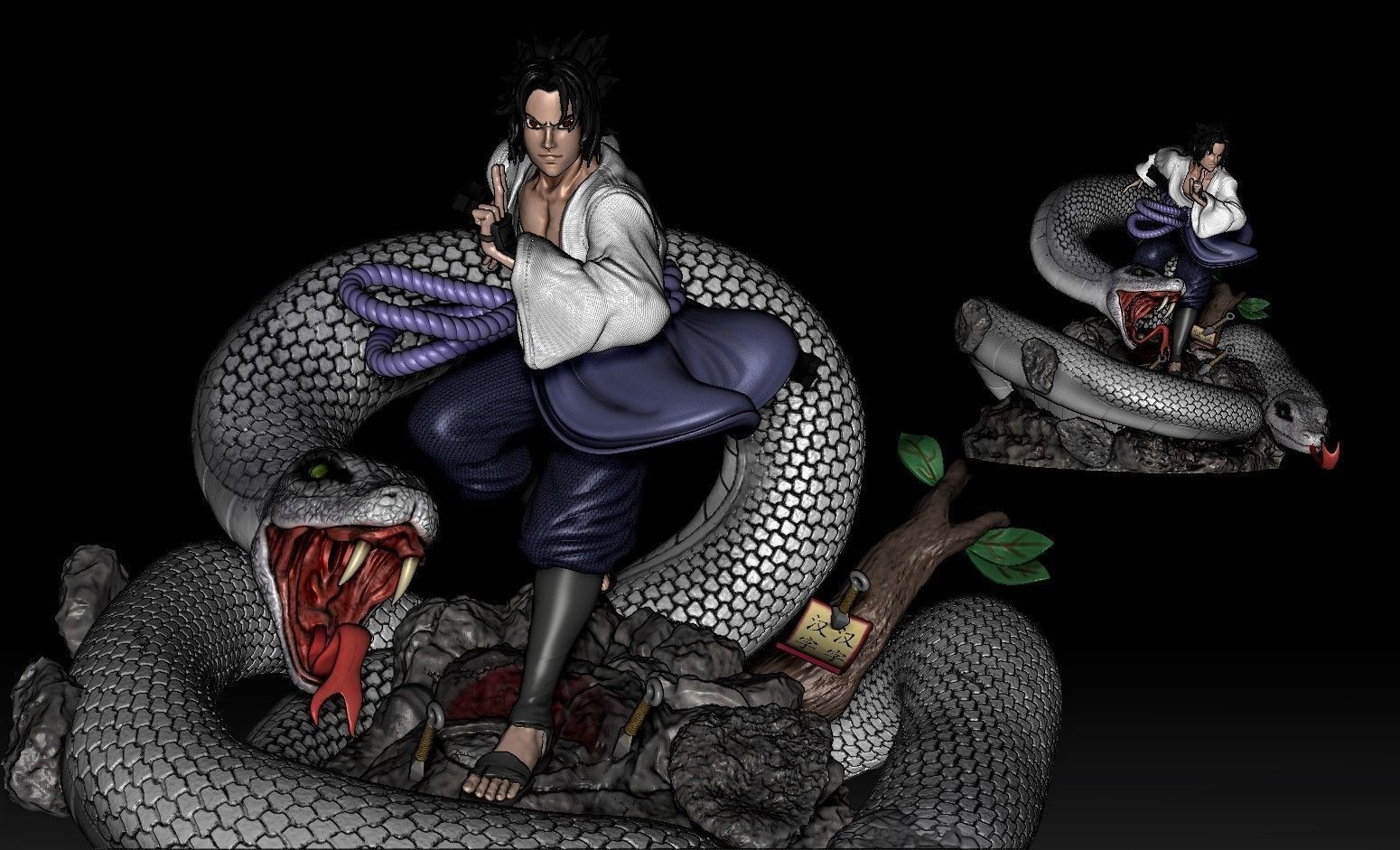 Sasuke statue with snake 3D print model_4