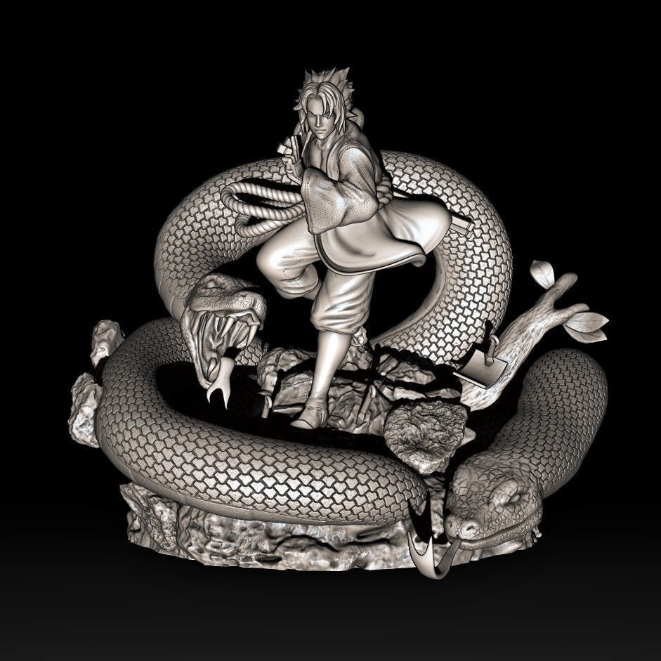 Sasuke statue with snake 3D print model_3