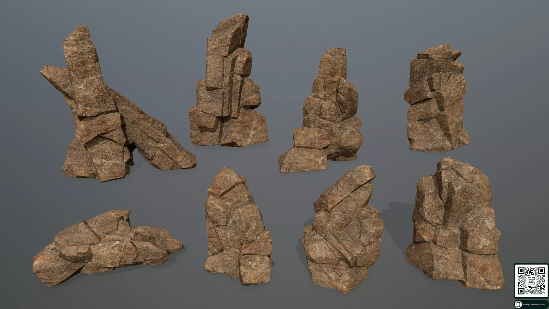 desert rocks  Low-poly 3D model_0