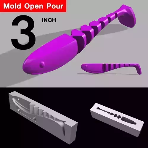 OPEN POUR MOLD SHAD 3 INCH STL STEP FILE FOR CNC AND 3D PRINT