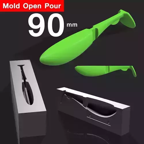 OPEN POUR MOLD SHAD 90 mm STL STEP FILE FOR CNC AND 3D PRINT 3D print model