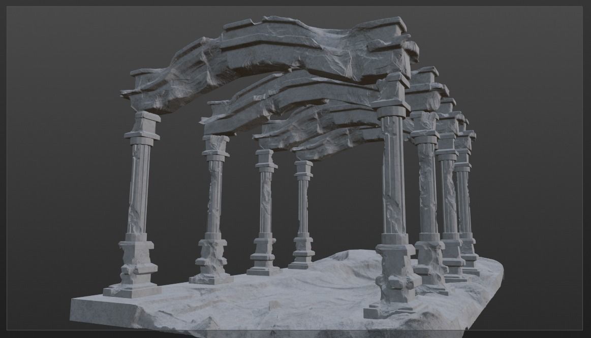 Ancient Temple Ruins High Poly and Low Poly Low-poly 3D model_1