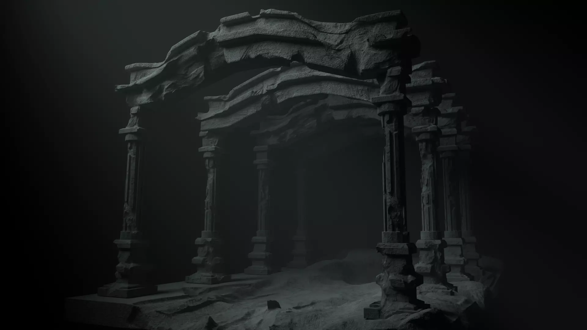 Ancient Temple Ruins High Poly and Low Poly Low-poly 3D model_0