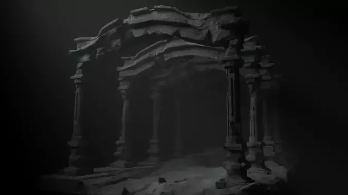 Ancient Temple Ruins High Poly and Low Poly Low-poly 3D model