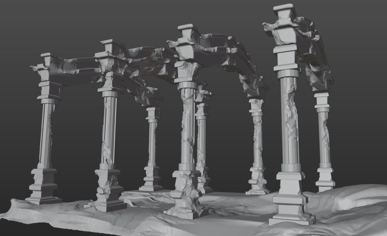 Ancient Temple Ruins High Poly and Low Poly Low-poly 3D model_4