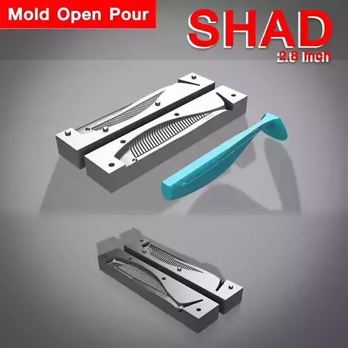 OPEN POUR MOLD SHAD STL STEP FILE FOR CNC AND 3D PRINT