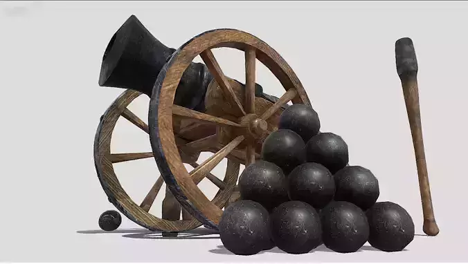 Old Iron Cannon Low-poly 3D model
