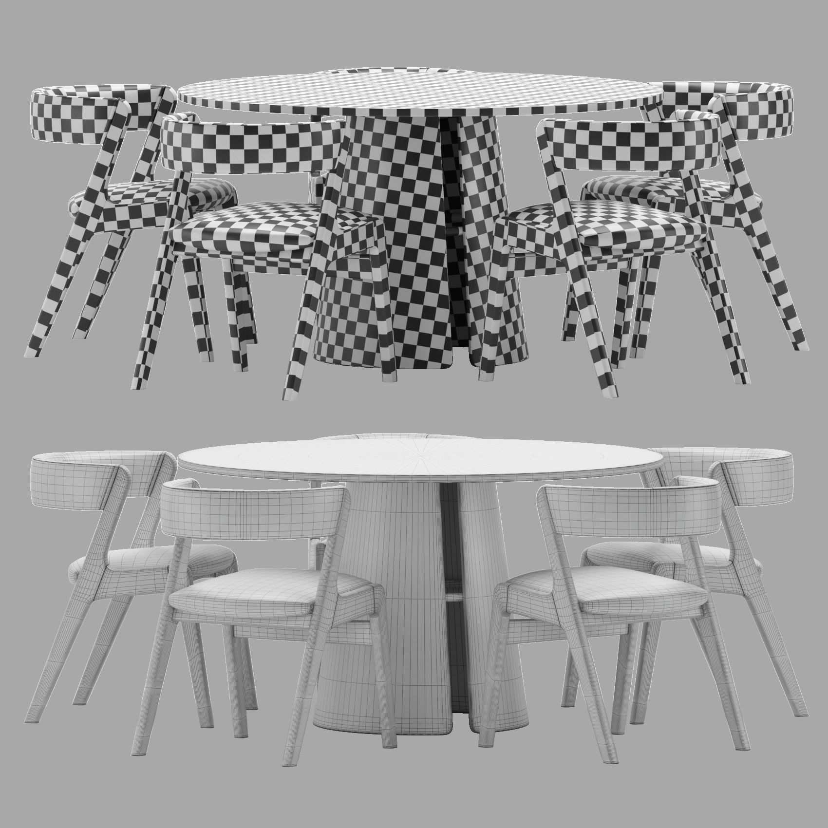 Dining set six chairs and round table 3D model_3