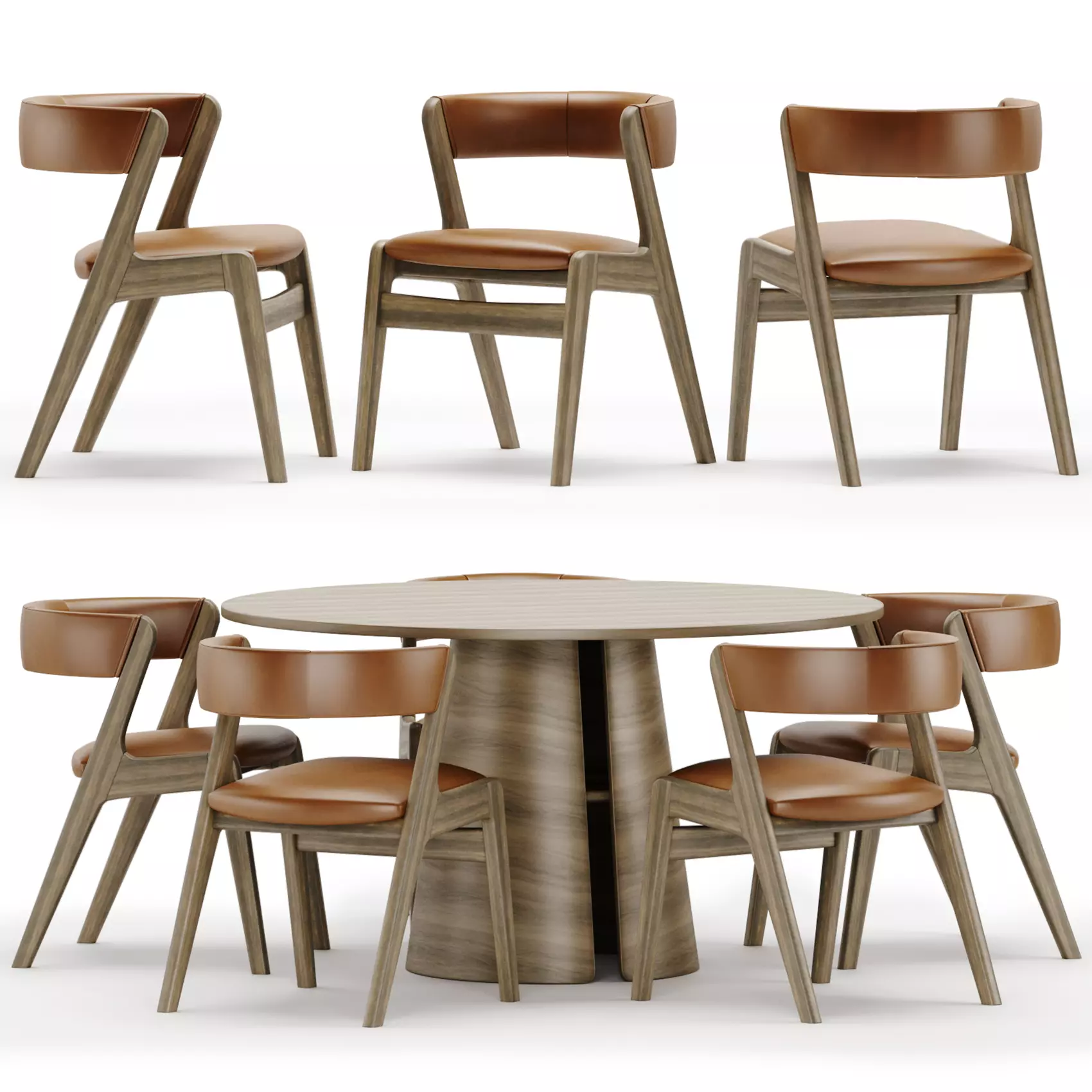 Dining set six chairs and round table 3D model_0