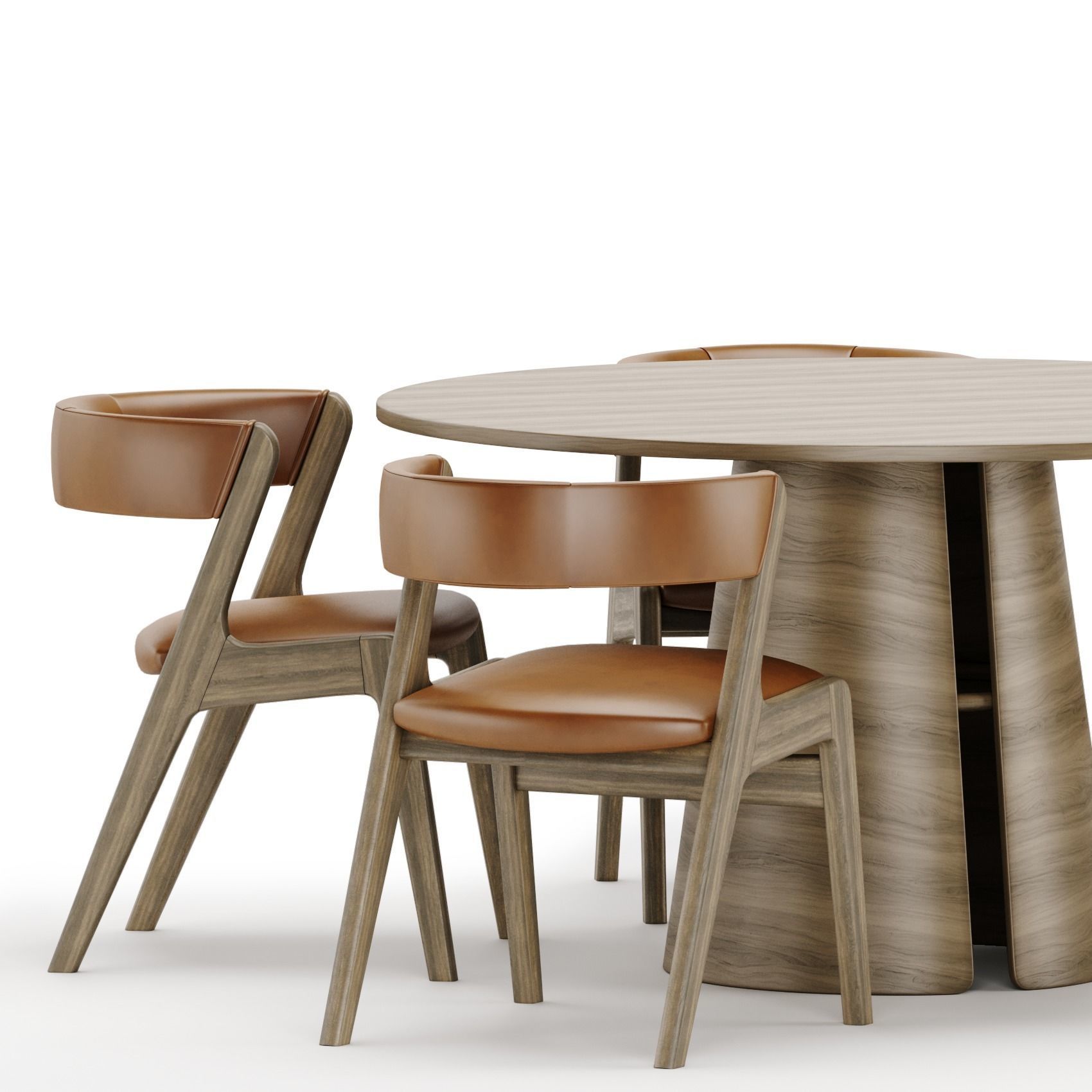 Dining set six chairs and round table 3D model_2