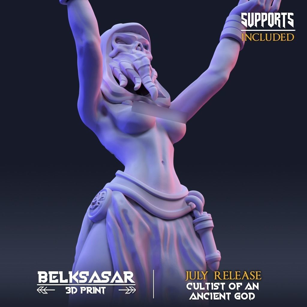 Ancient god Cultists Nude - Set x 4 3D print model_4