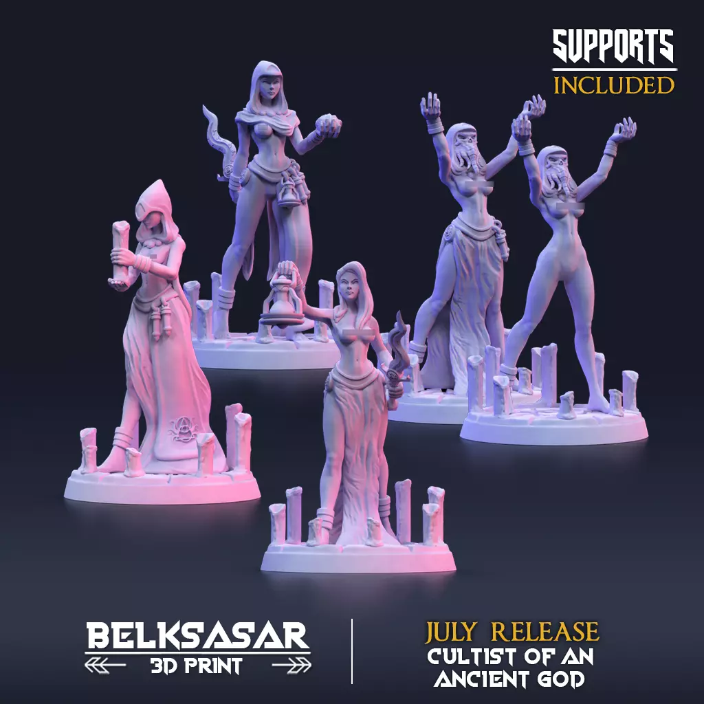 Ancient god Cultists Nude - Set x 4 3D print model_0