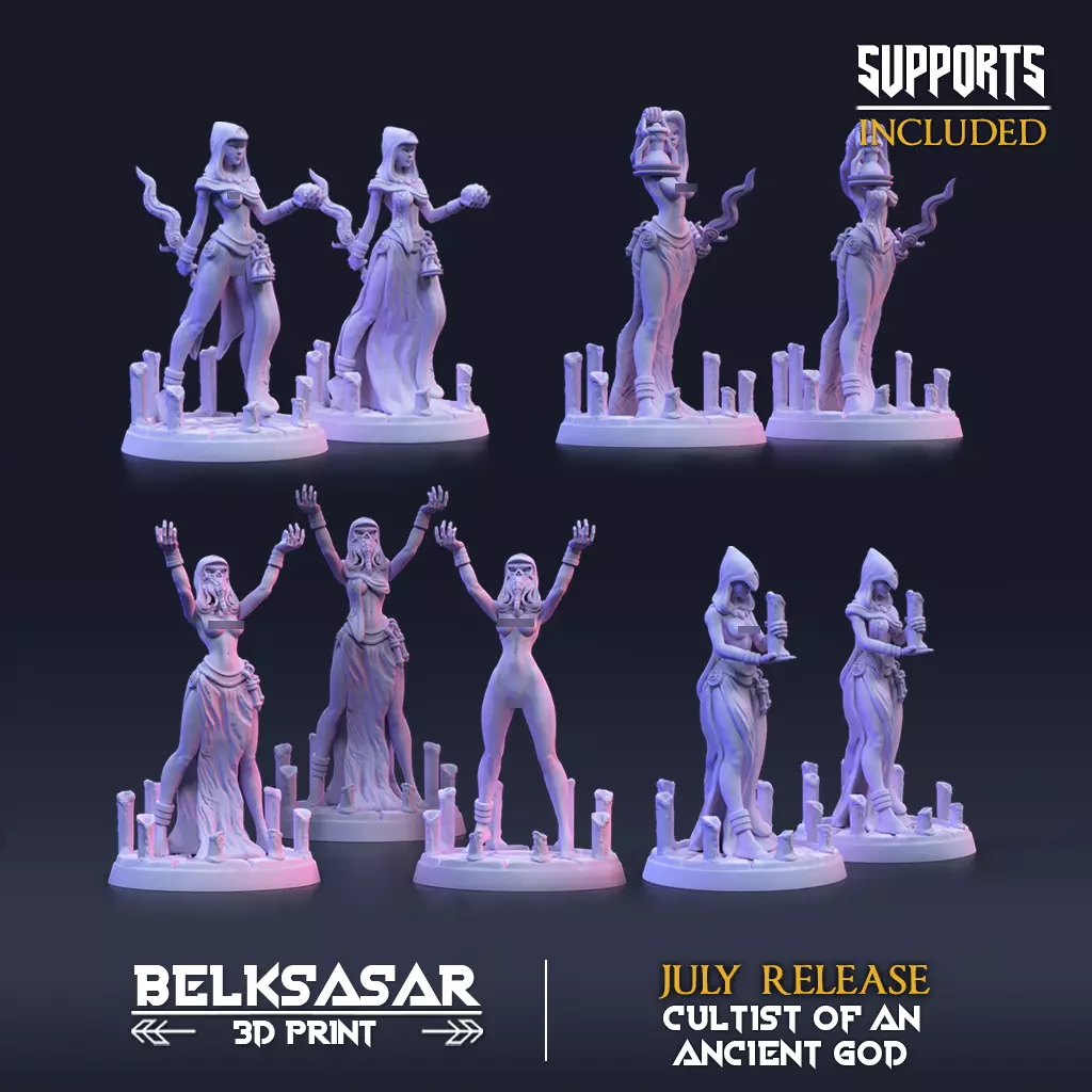 Ancient god Cultists Nude and Clothed - Set x 8 3D print model