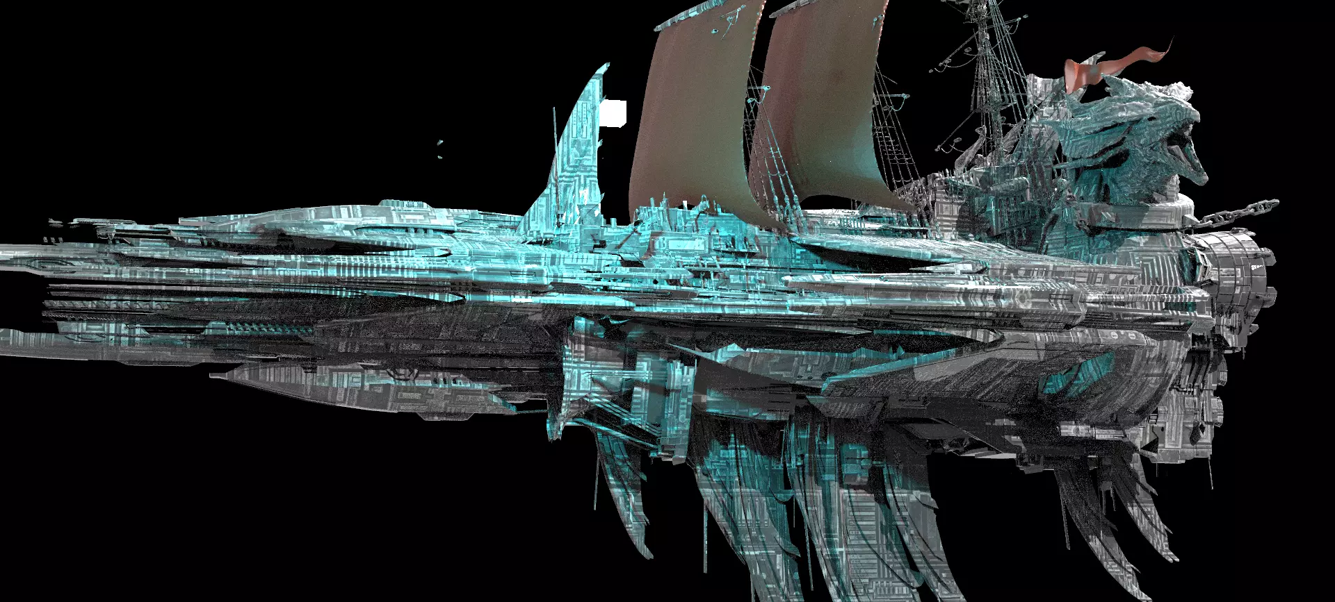 Silver Dragon Airship 3D model_0