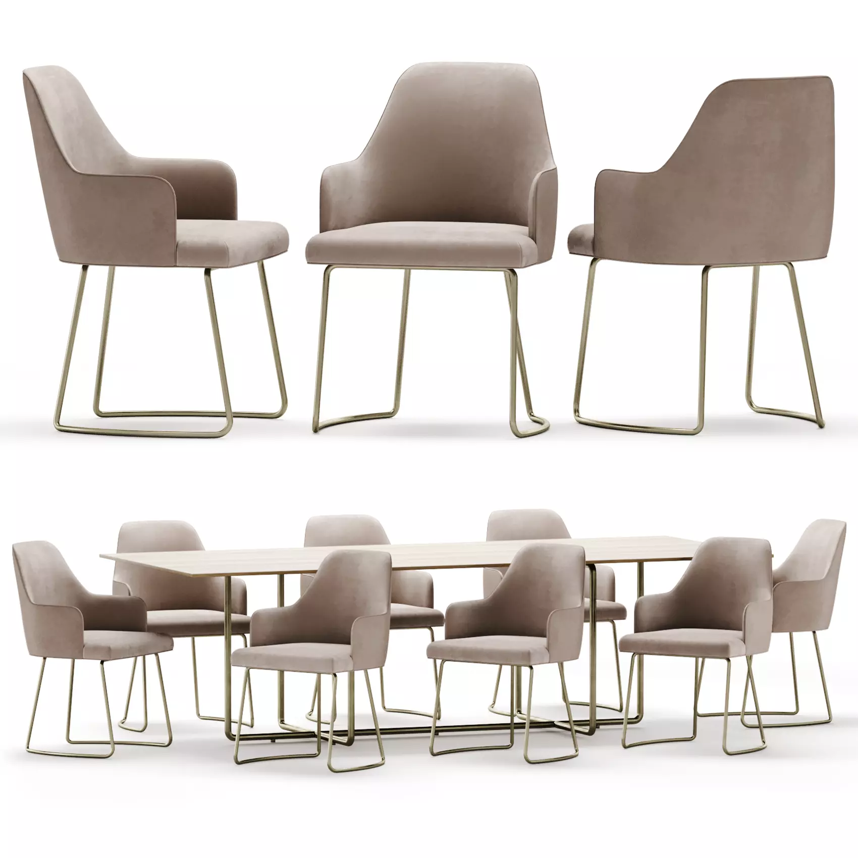 Dining set modern table and chairs 3D model