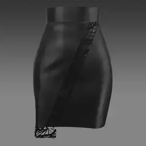 LEATHER TYPE DETAIL SKIRT AND LACE DETAIL LOOK