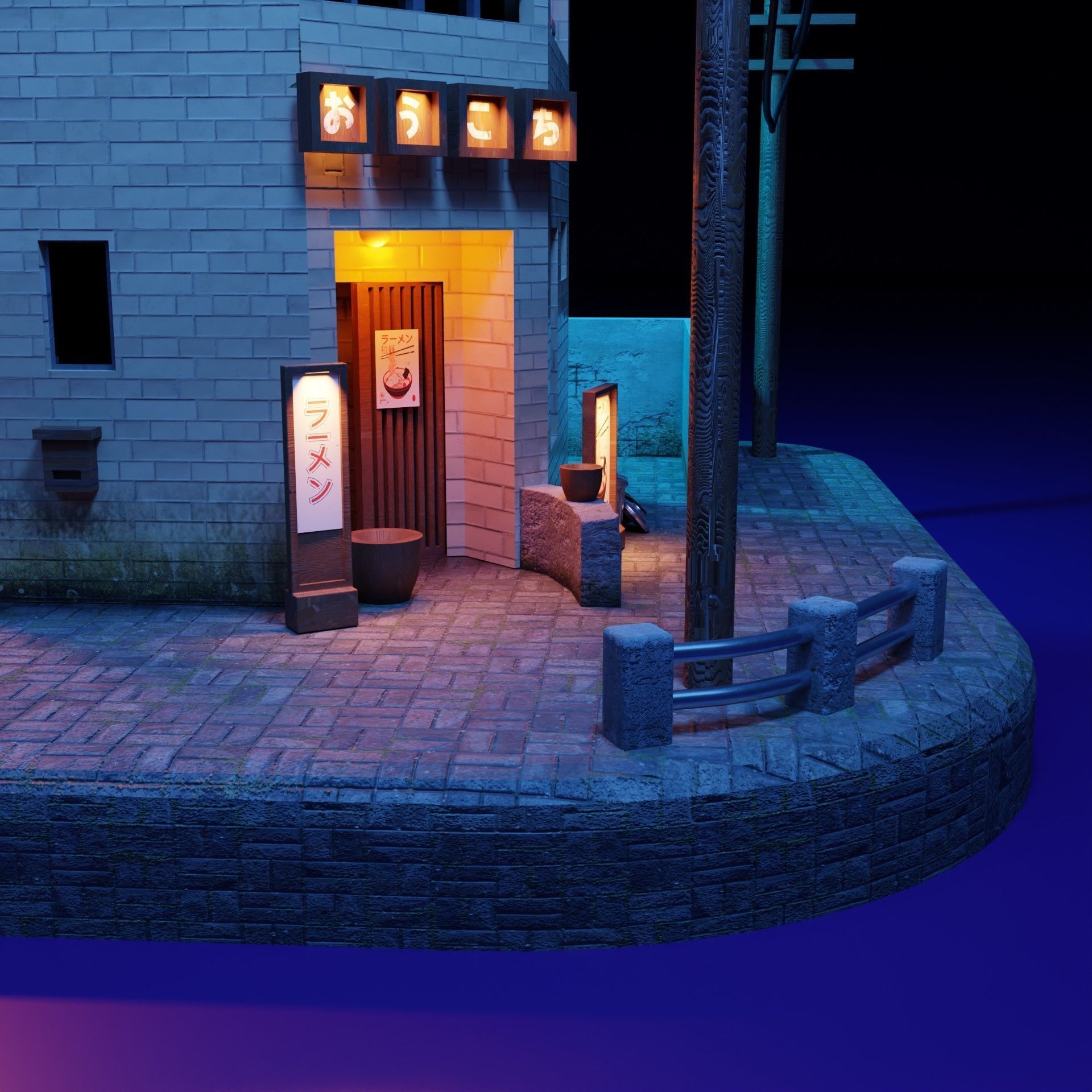 Low Poly Isometric Japan Style Restaurant Building  Low-poly 3D model_2