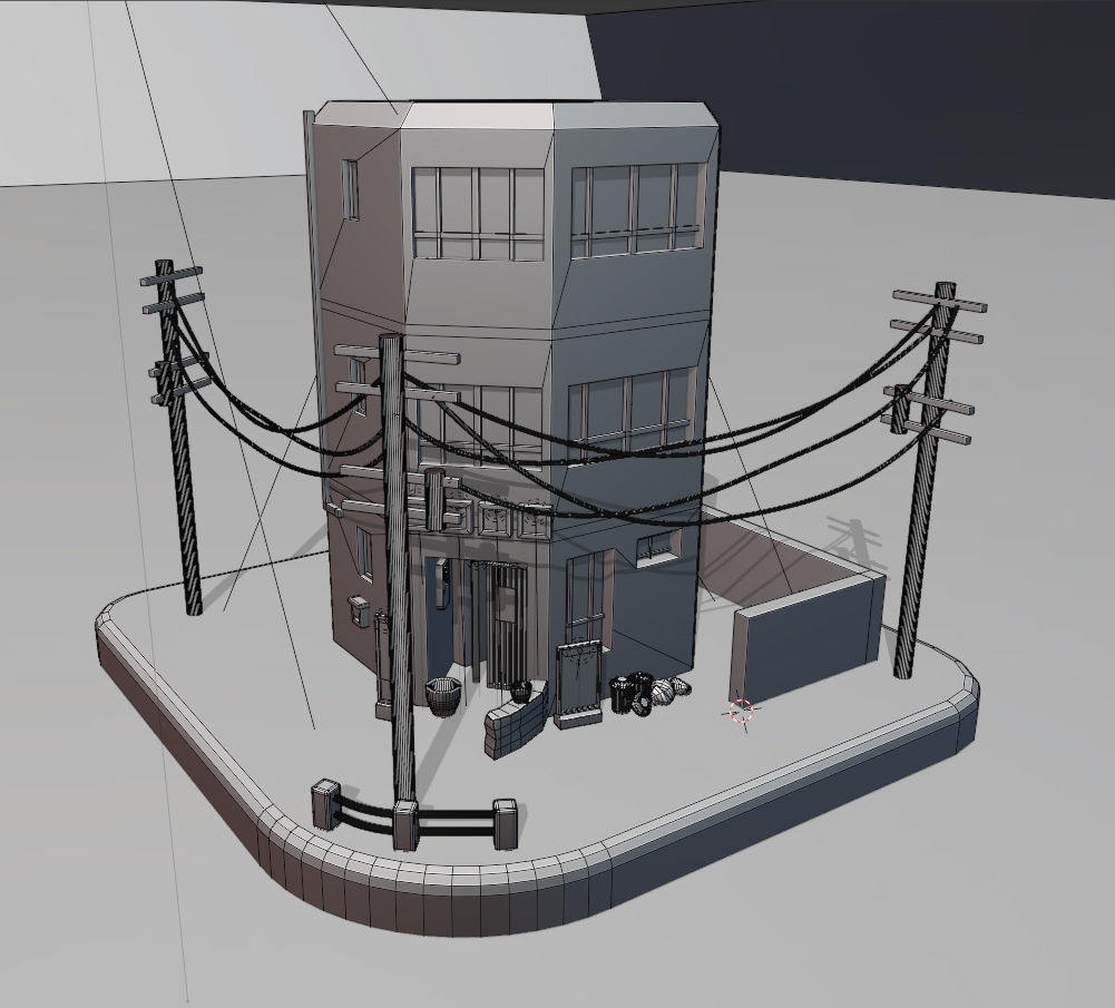 Low Poly Isometric Japan Style Restaurant Building  Low-poly 3D model_4