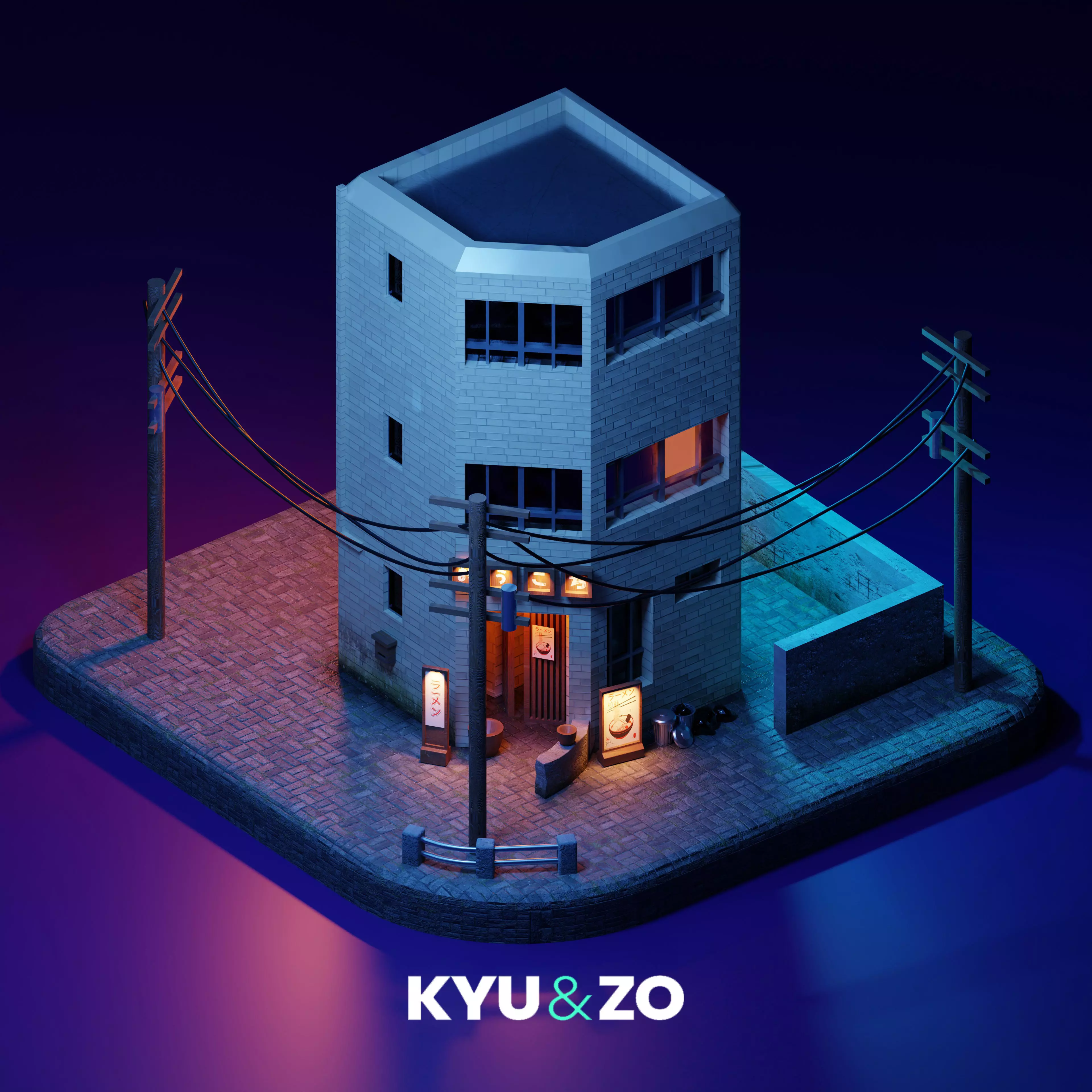 Low Poly Isometric Japan Style Restaurant Building  Low-poly 3D model_0