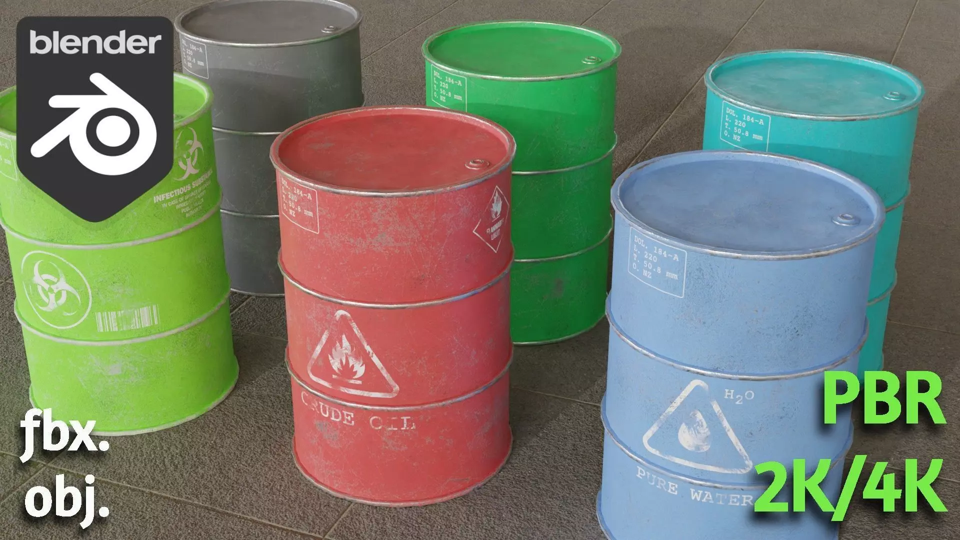 Barrels Pack pbr Low-poly 3D model_0