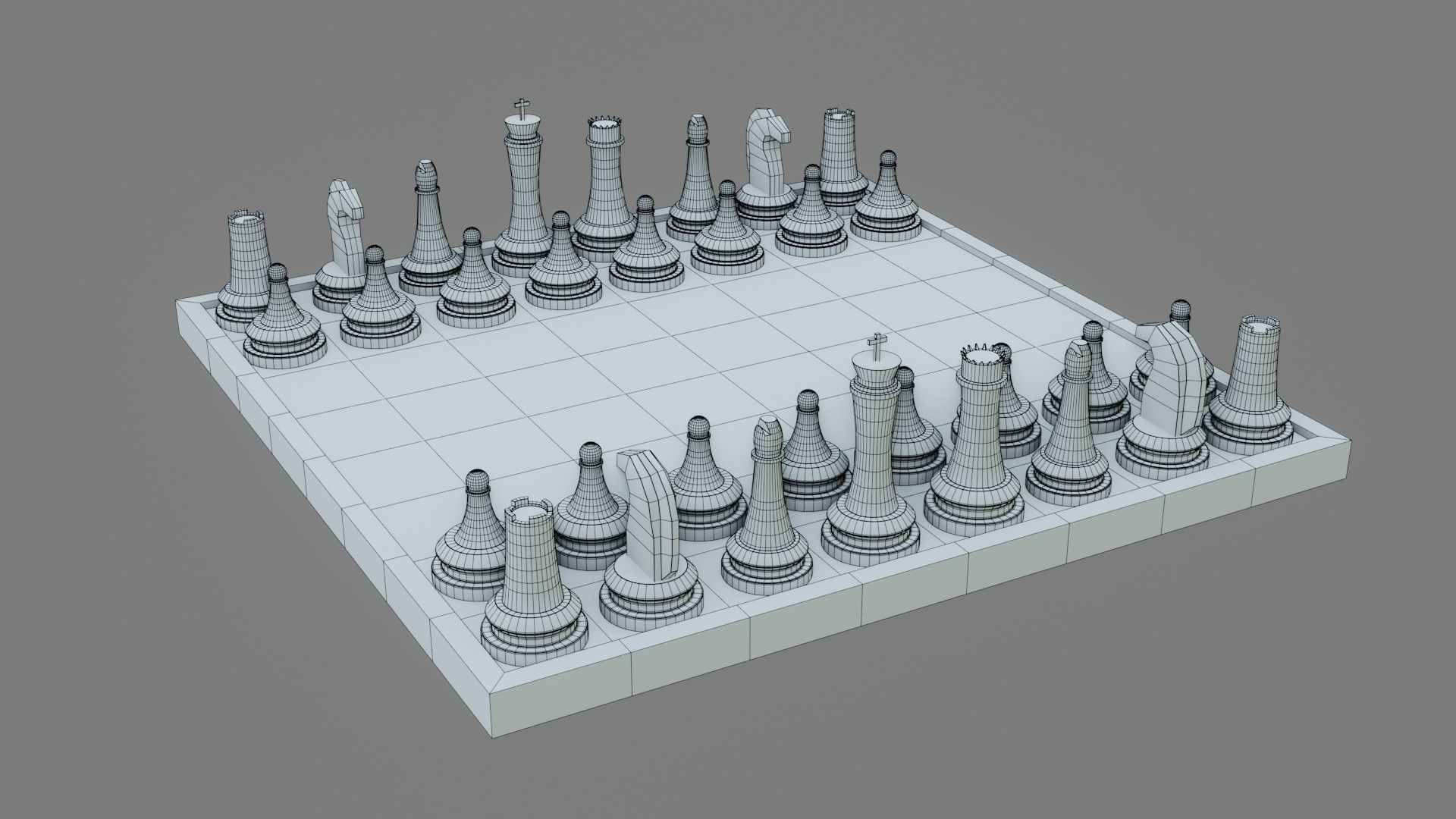 Low Poly Chess Board Set Low-poly 3D model_6