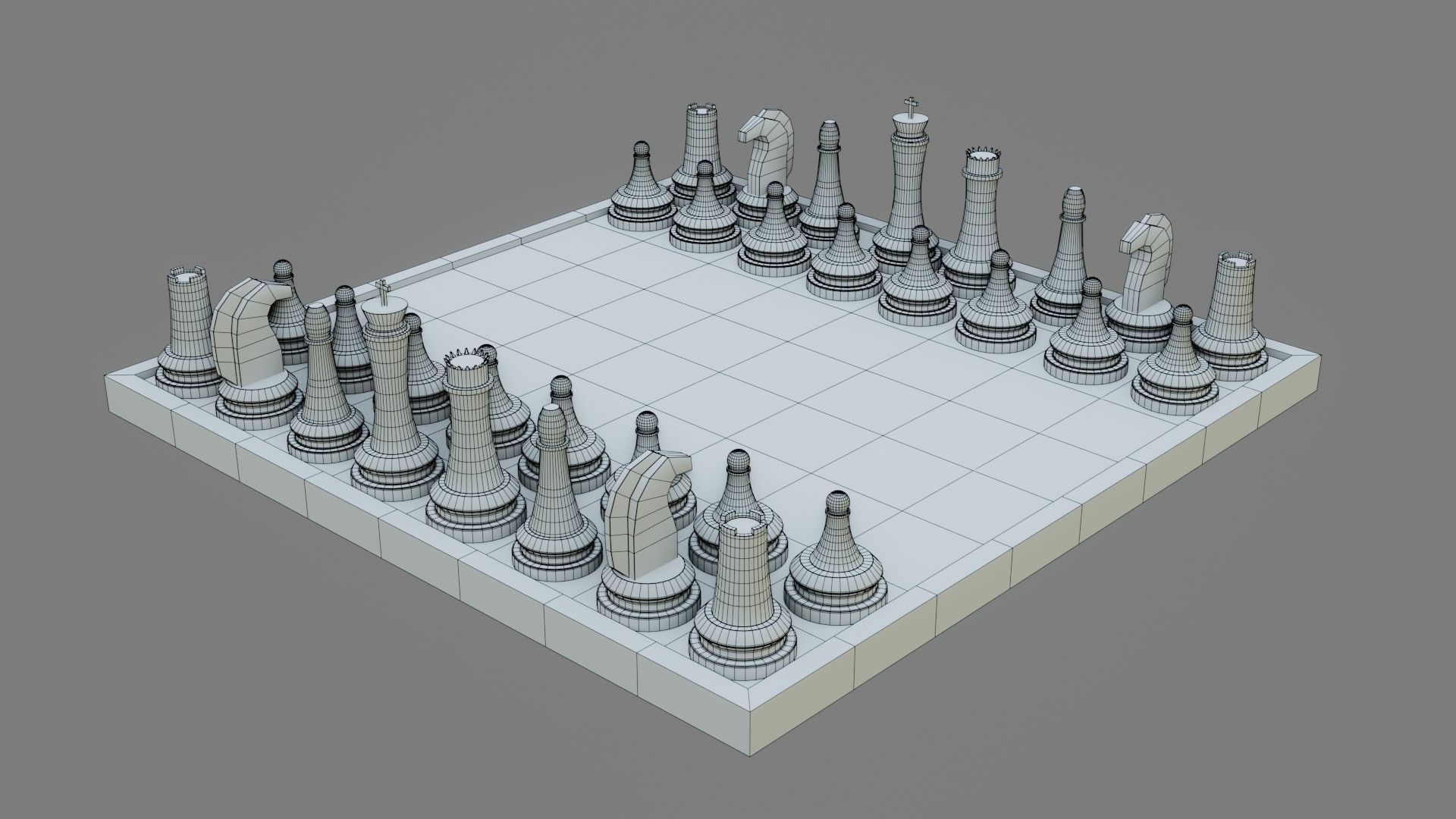 Low Poly Chess Board Set Low-poly 3D model_7