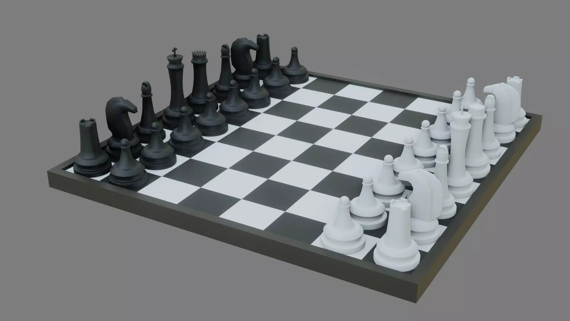 Low Poly Chess Board Set Low-poly 3D model_0