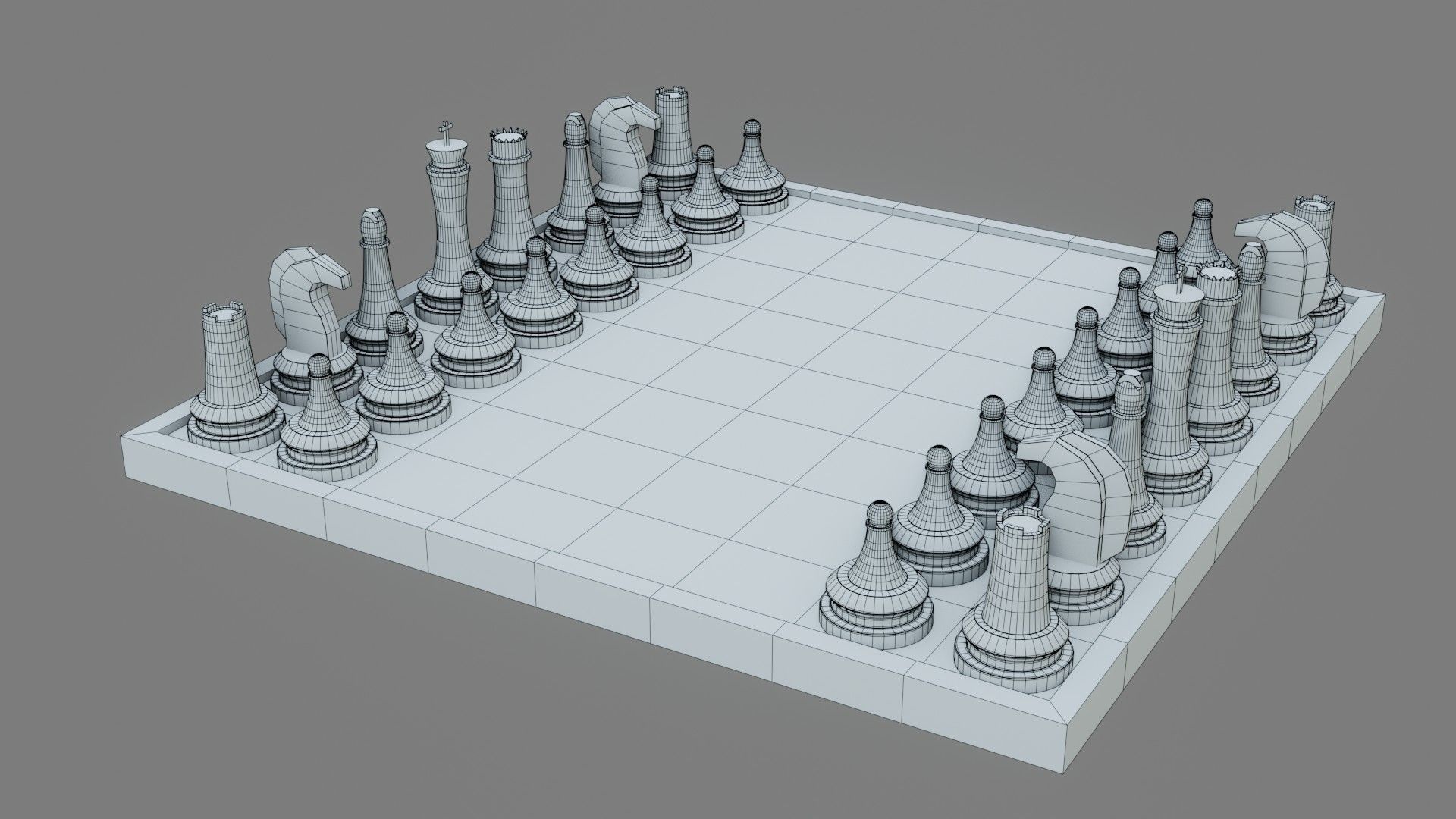 Low Poly Chess Board Set Low-poly 3D model_5