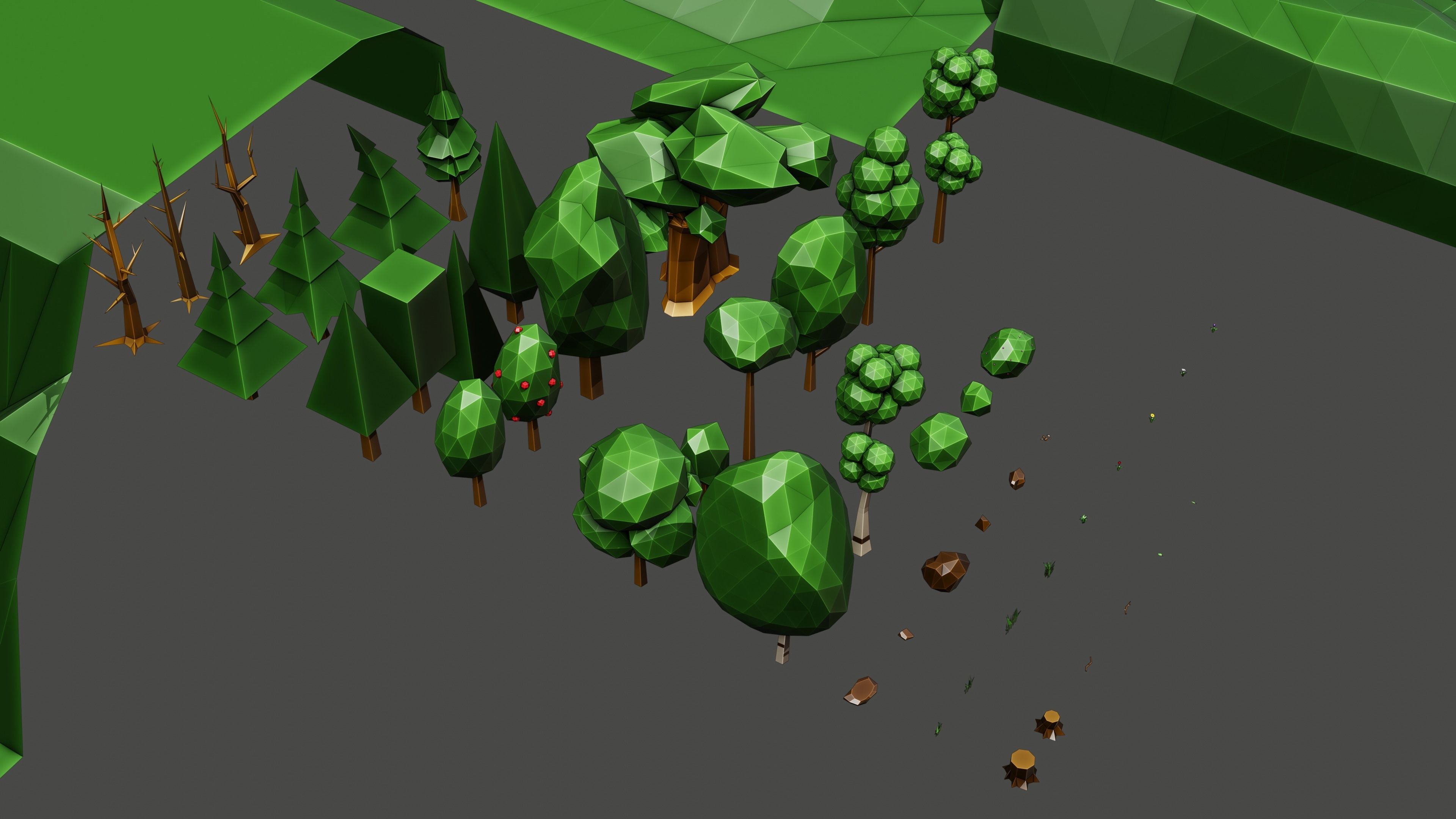 LowPolyPlain mountain with grass and trees Low-poly 3D model_3